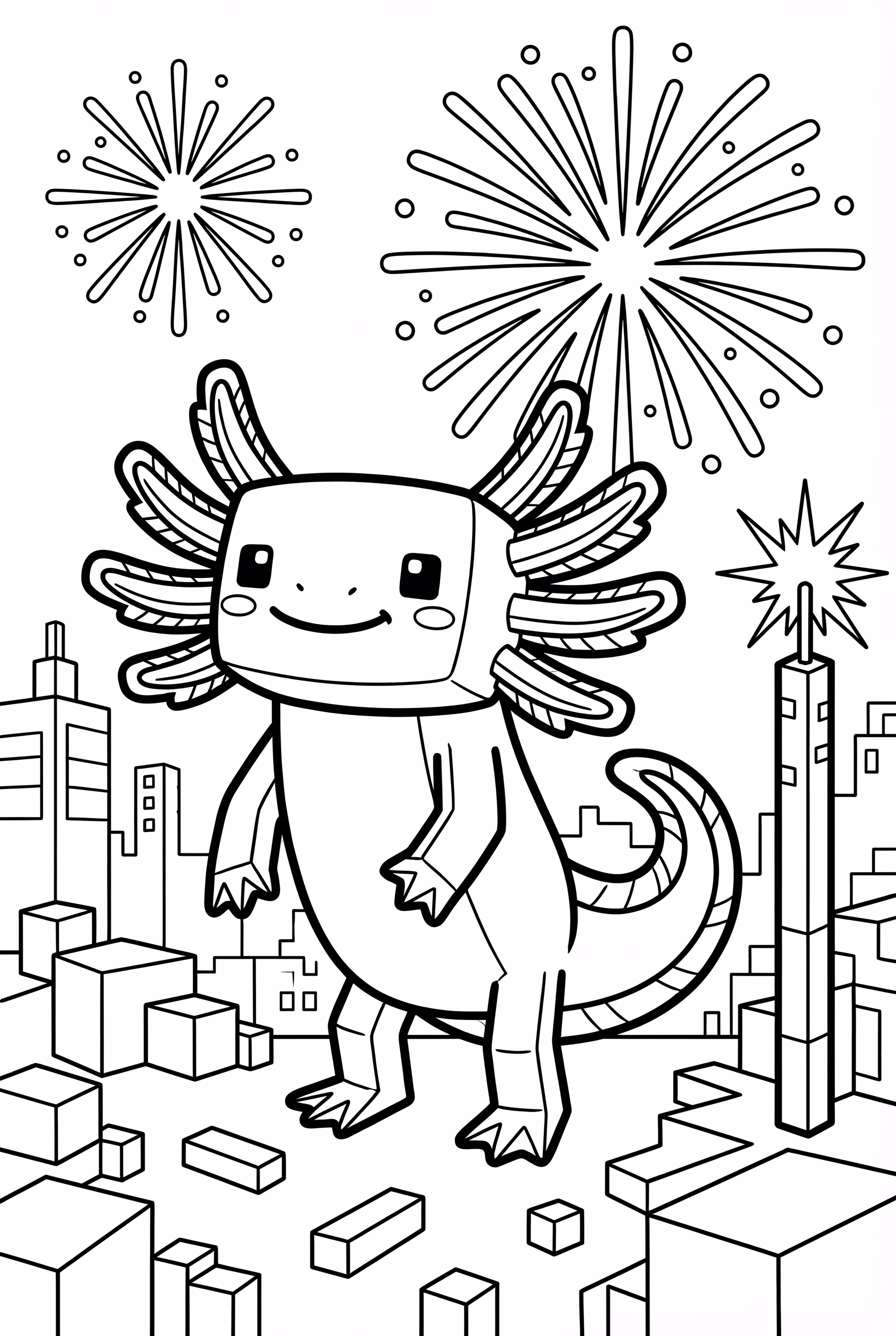 Axolotl Celebrating 2025 New Year in Minecraft