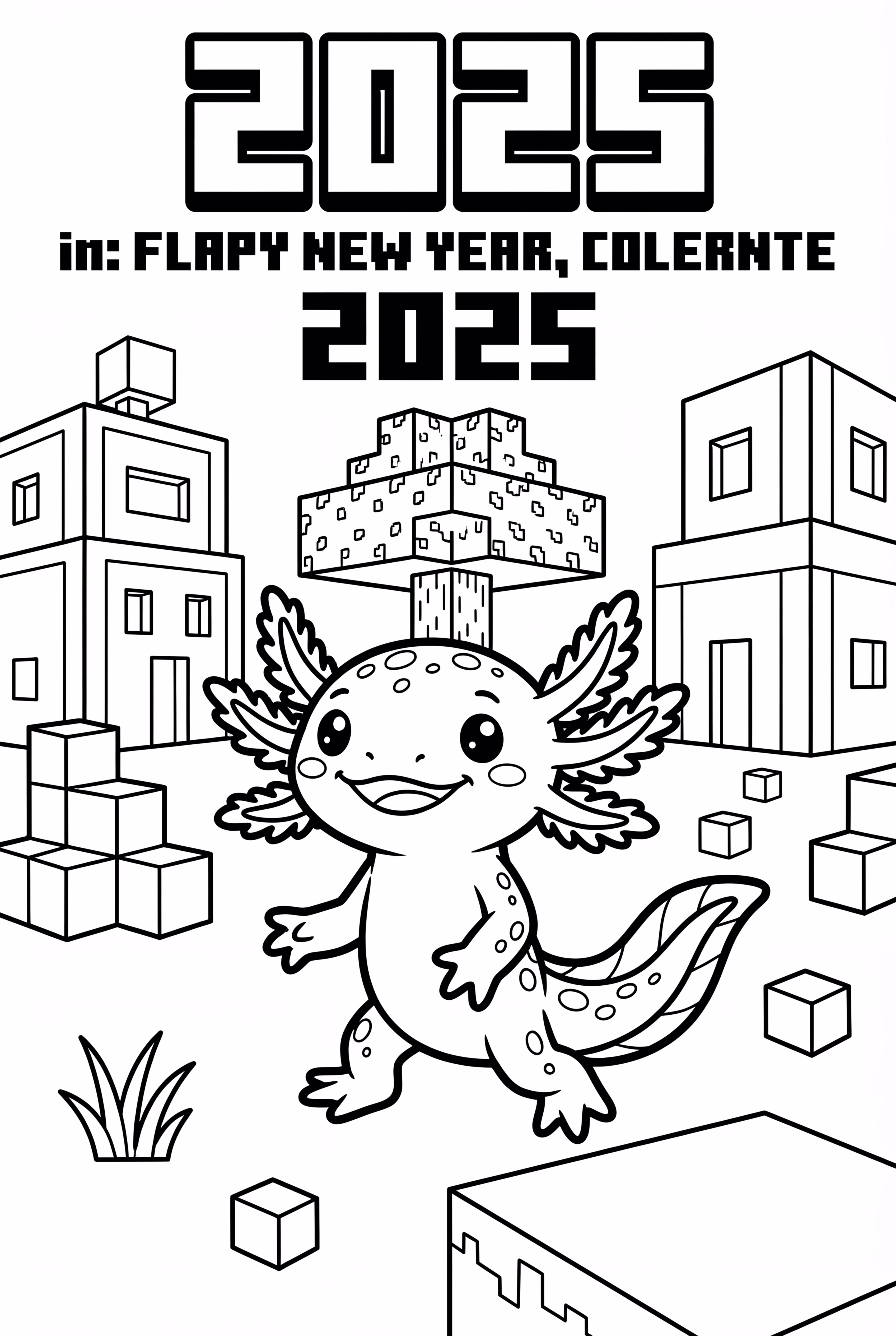 Axolotl Exploring Minecraft on 2025 New Year