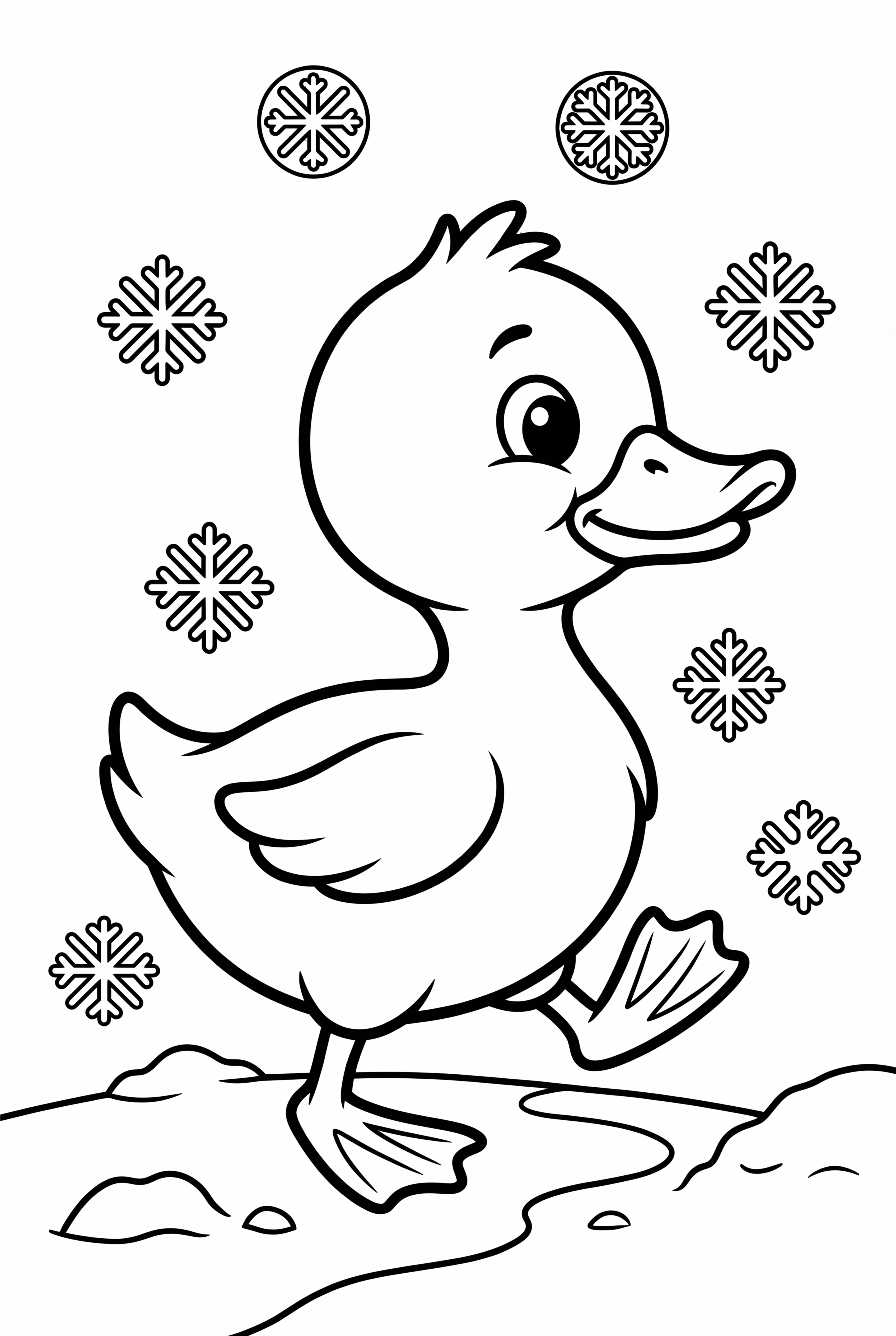 Baby duck walking in the snow