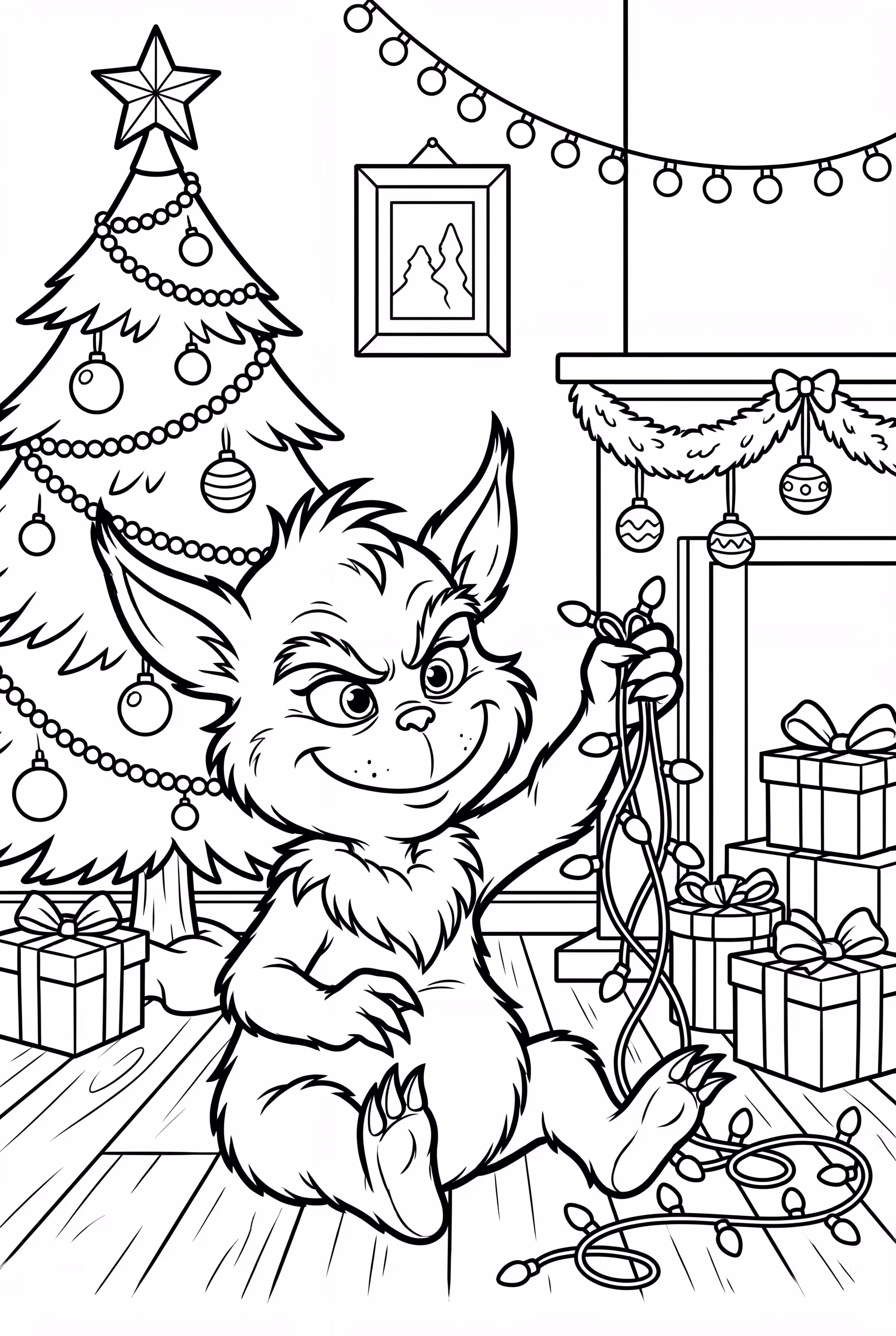 Baby Grinch with holiday lights-2