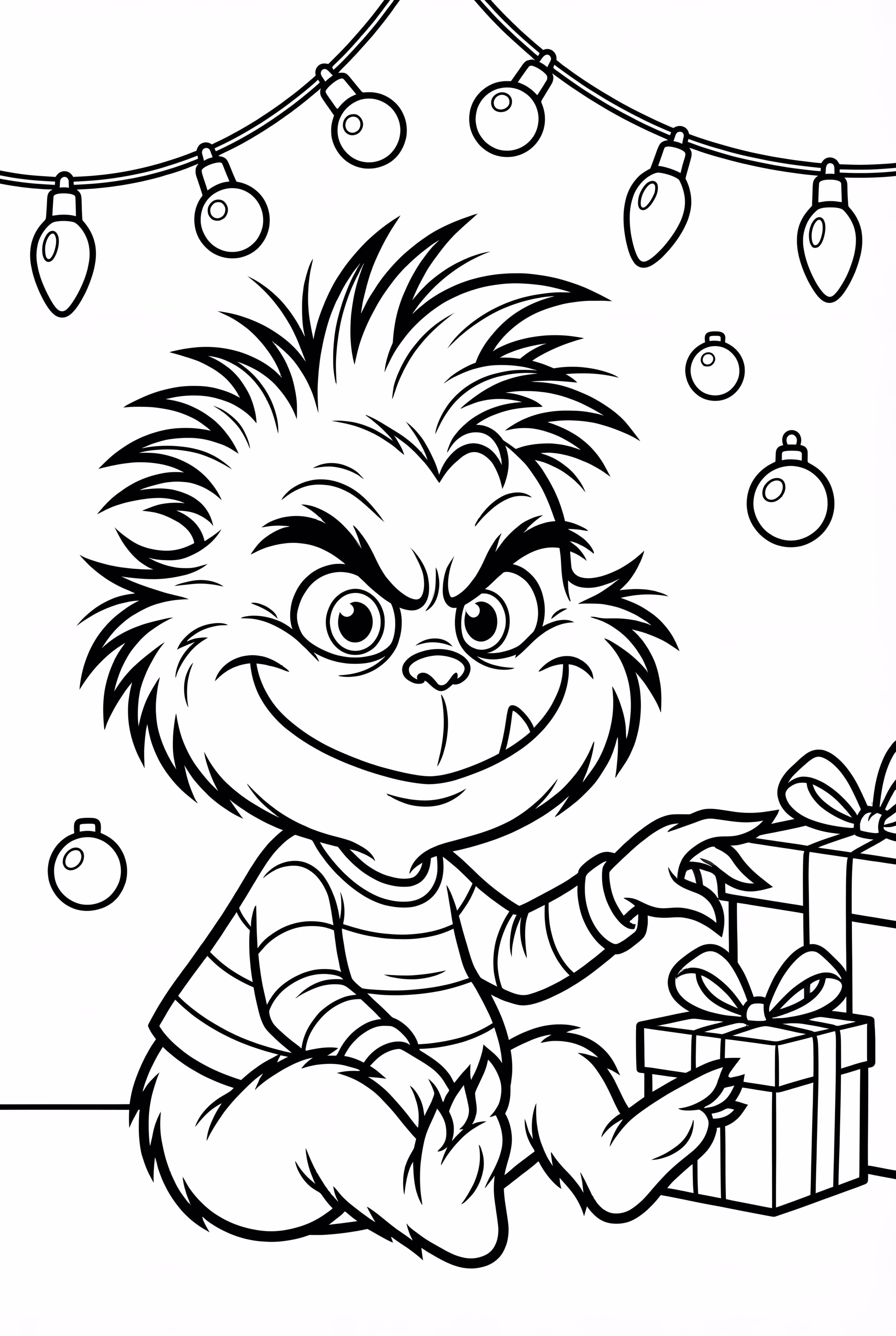 Baby Grinch with holiday lights