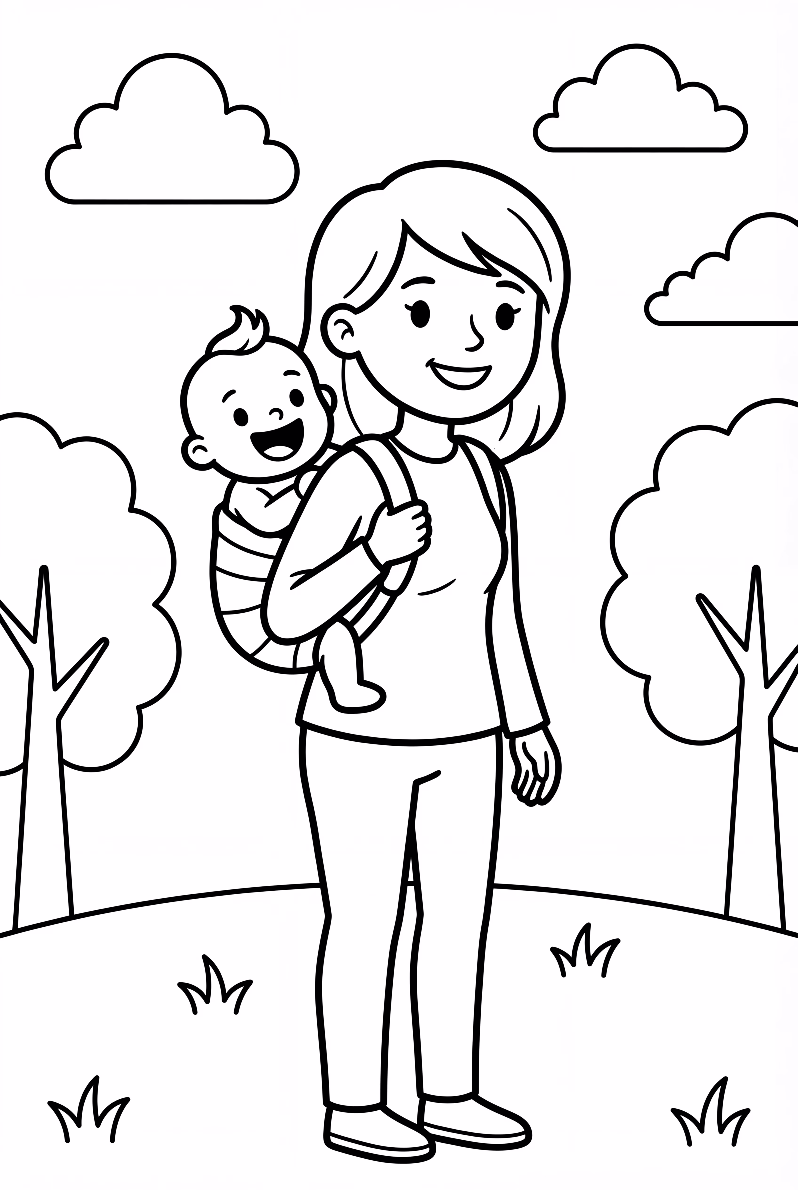 Baby In A Carrier On Mom's Back