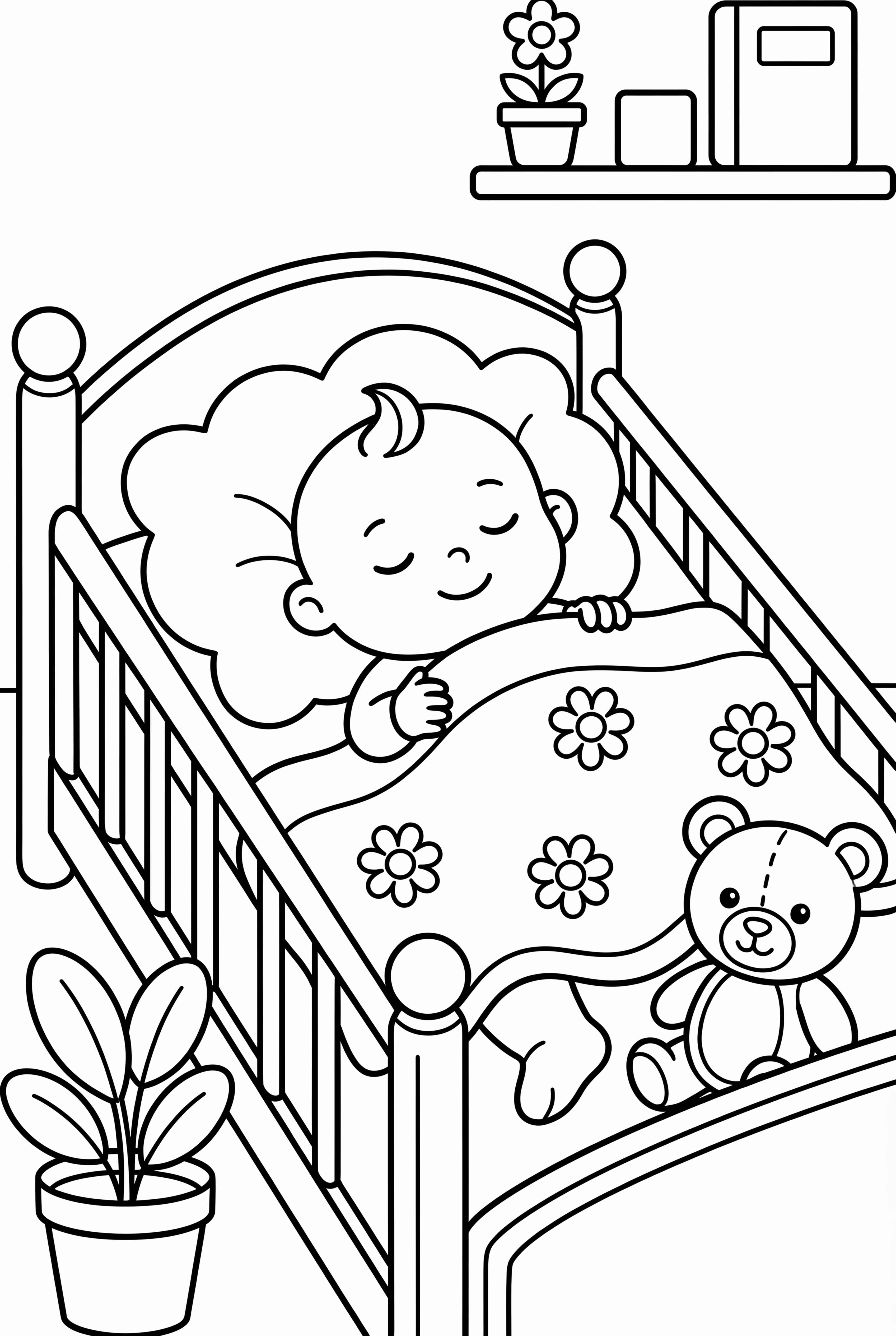 居心地の良いベビーベッドの赤ちゃん