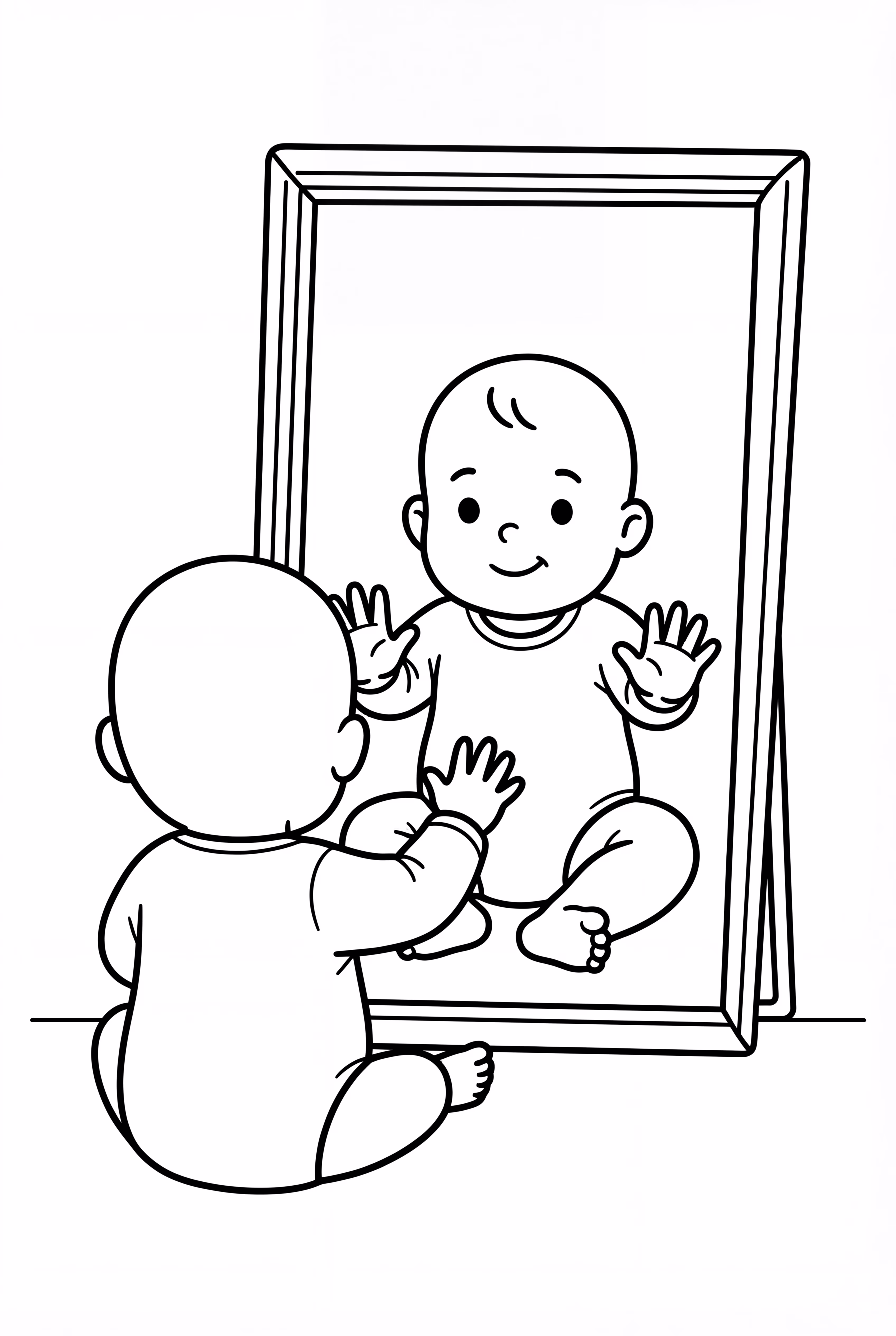 Baby schaut in einen Spiegel