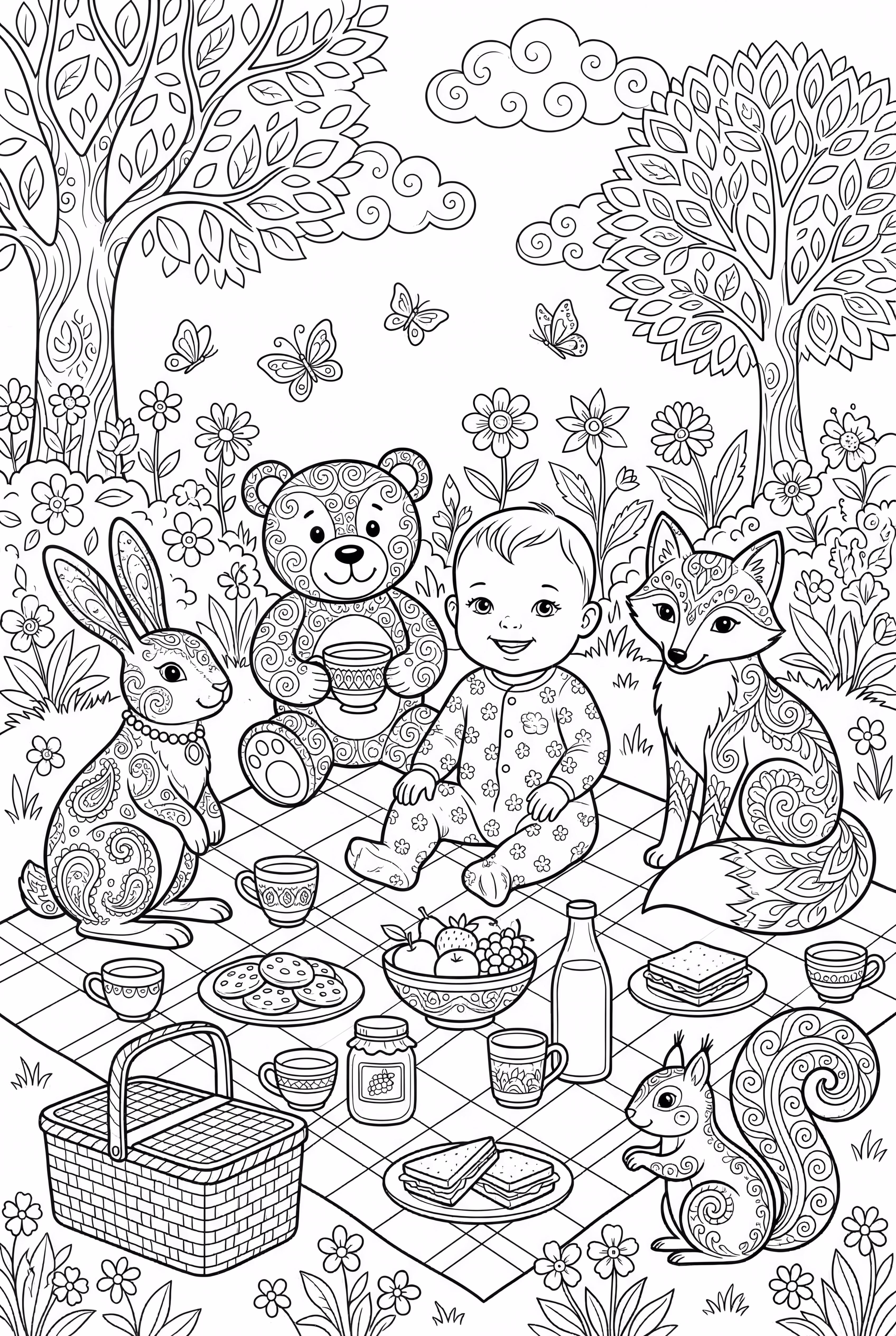 Baby's Picnic With Animal Friends