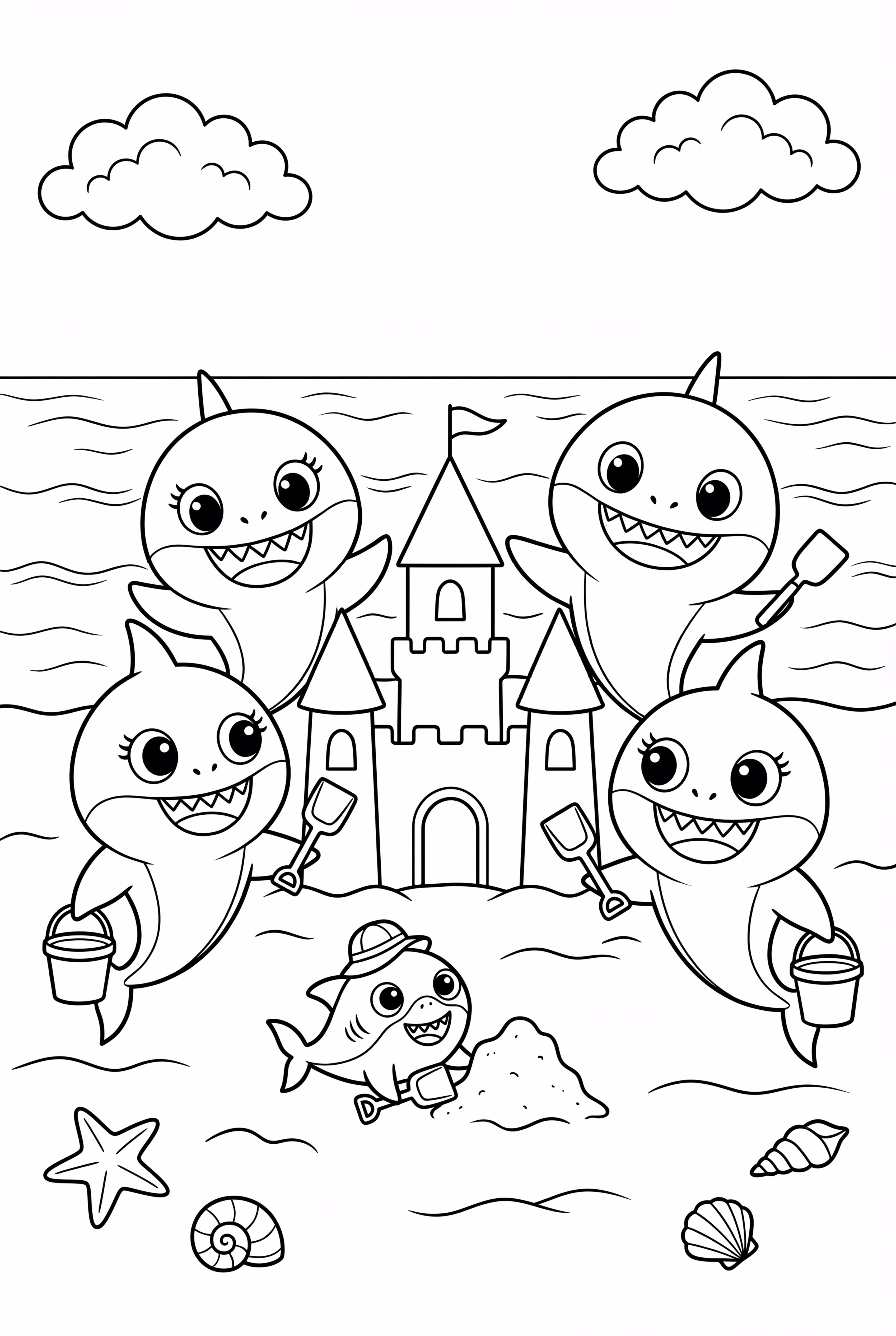 Baby Shark And The Family Building A Sandcastle