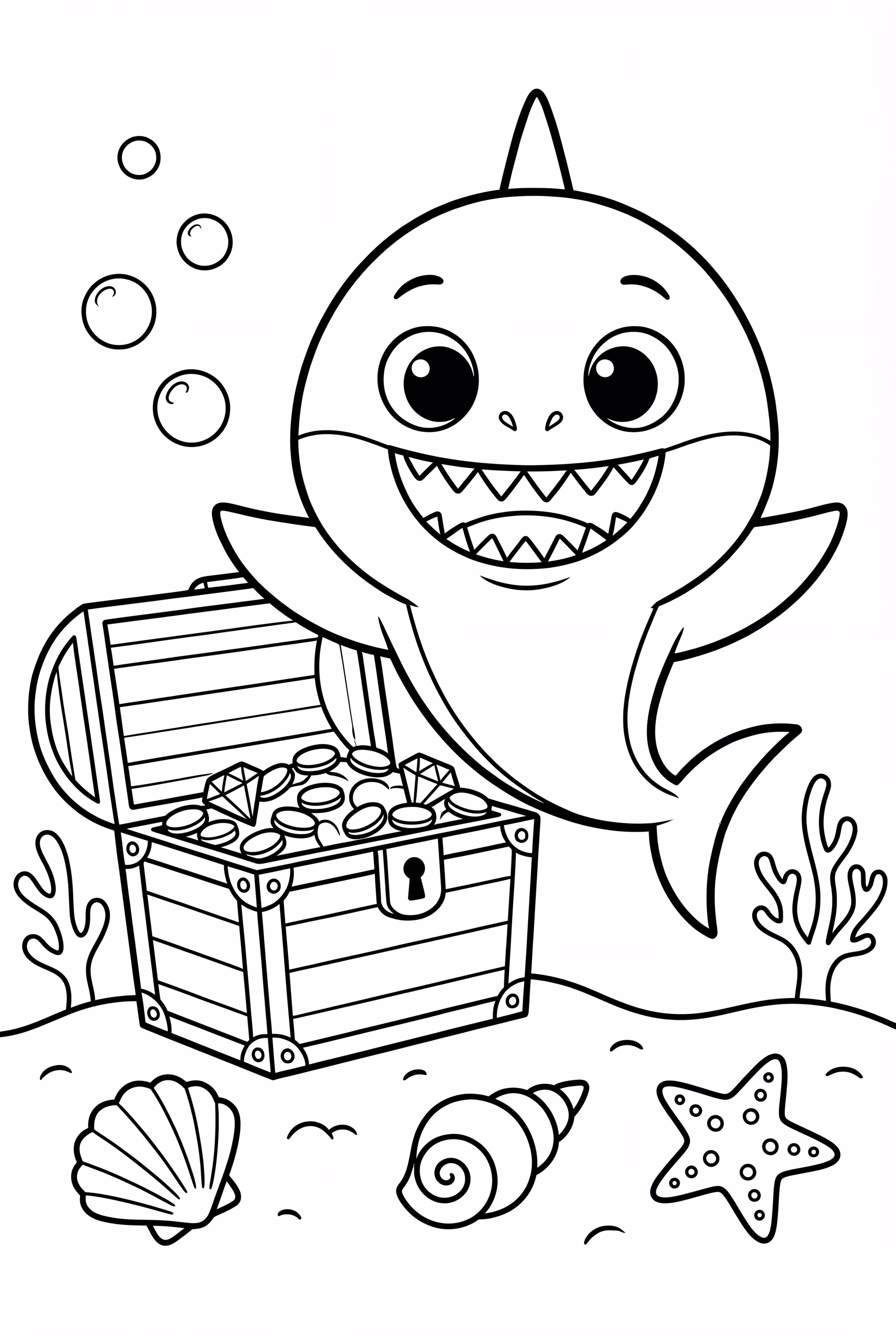 Baby Shark Abrindo um Baú do Tesouro