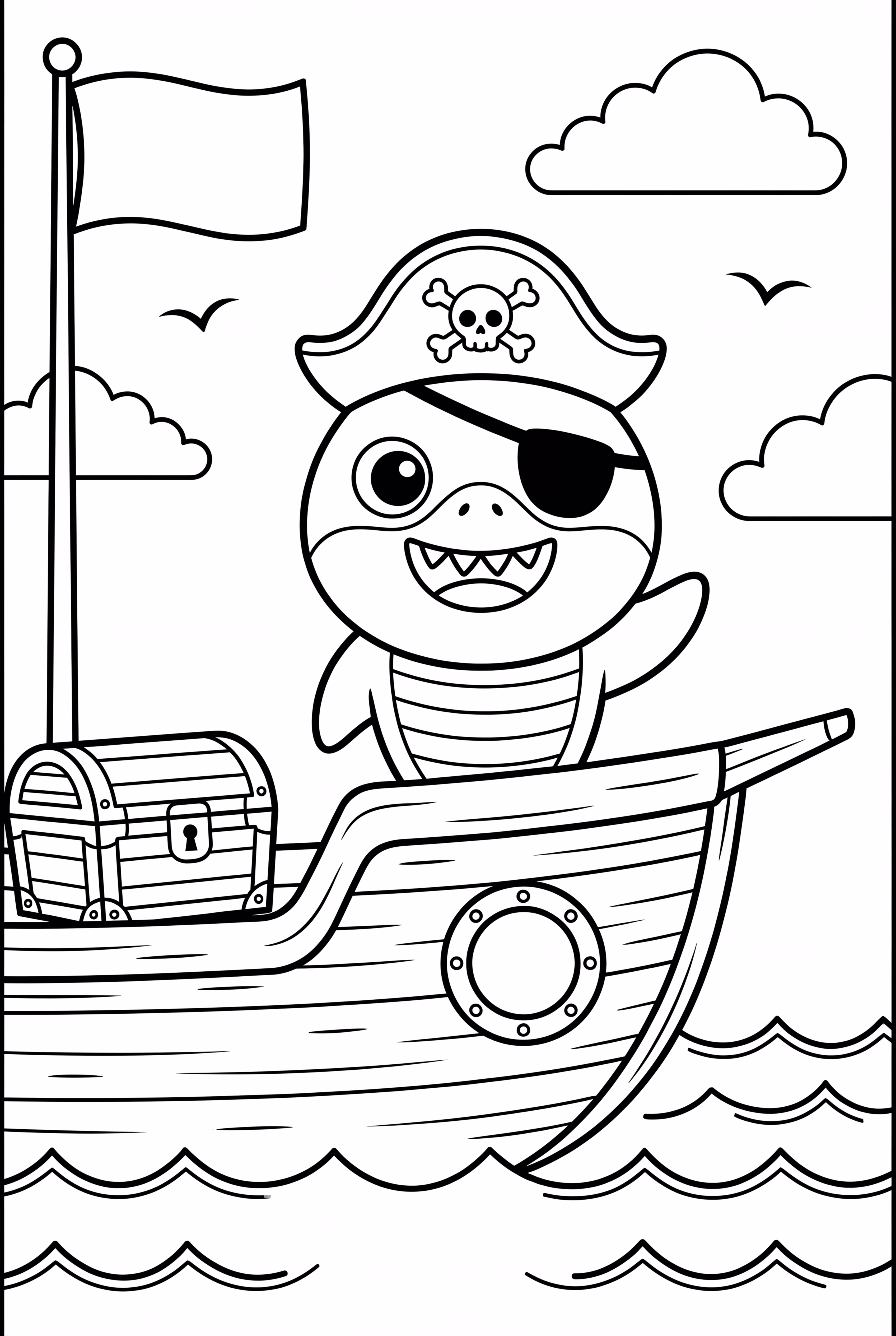 Bebé Tiburón Pirata en un Barco