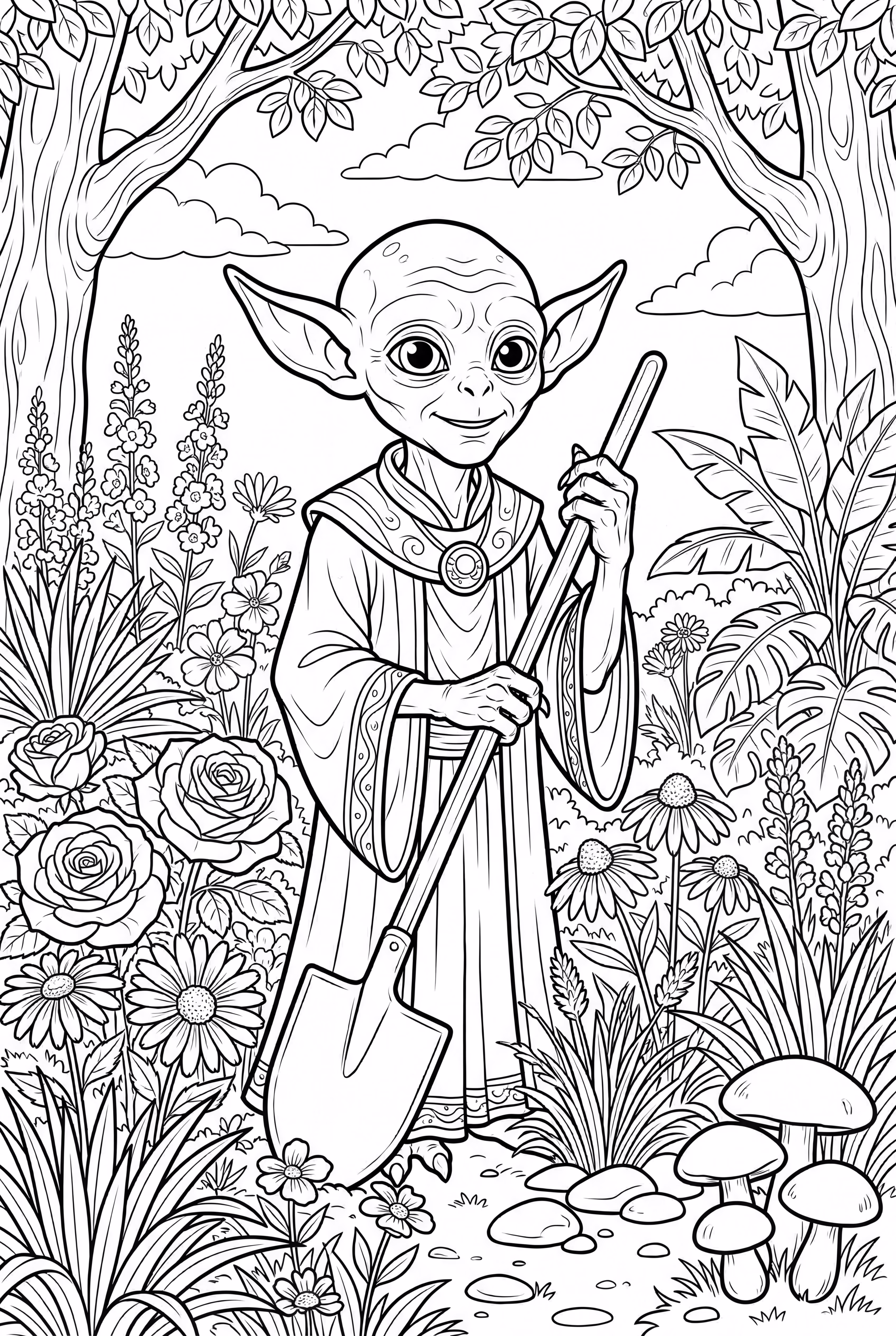 寶寶尤達在花園裡種花