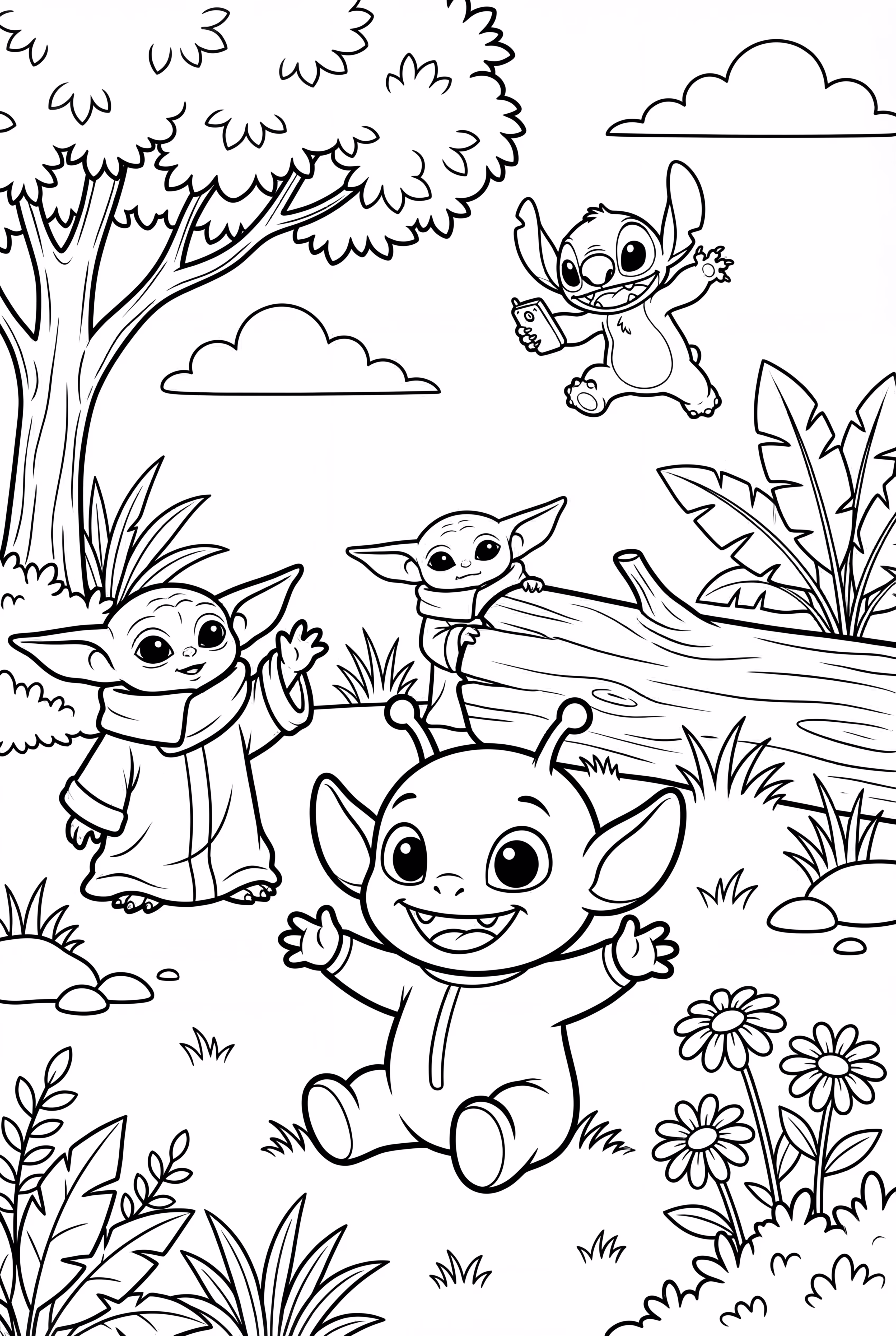 寶寶尤達和史迪奇遊玩