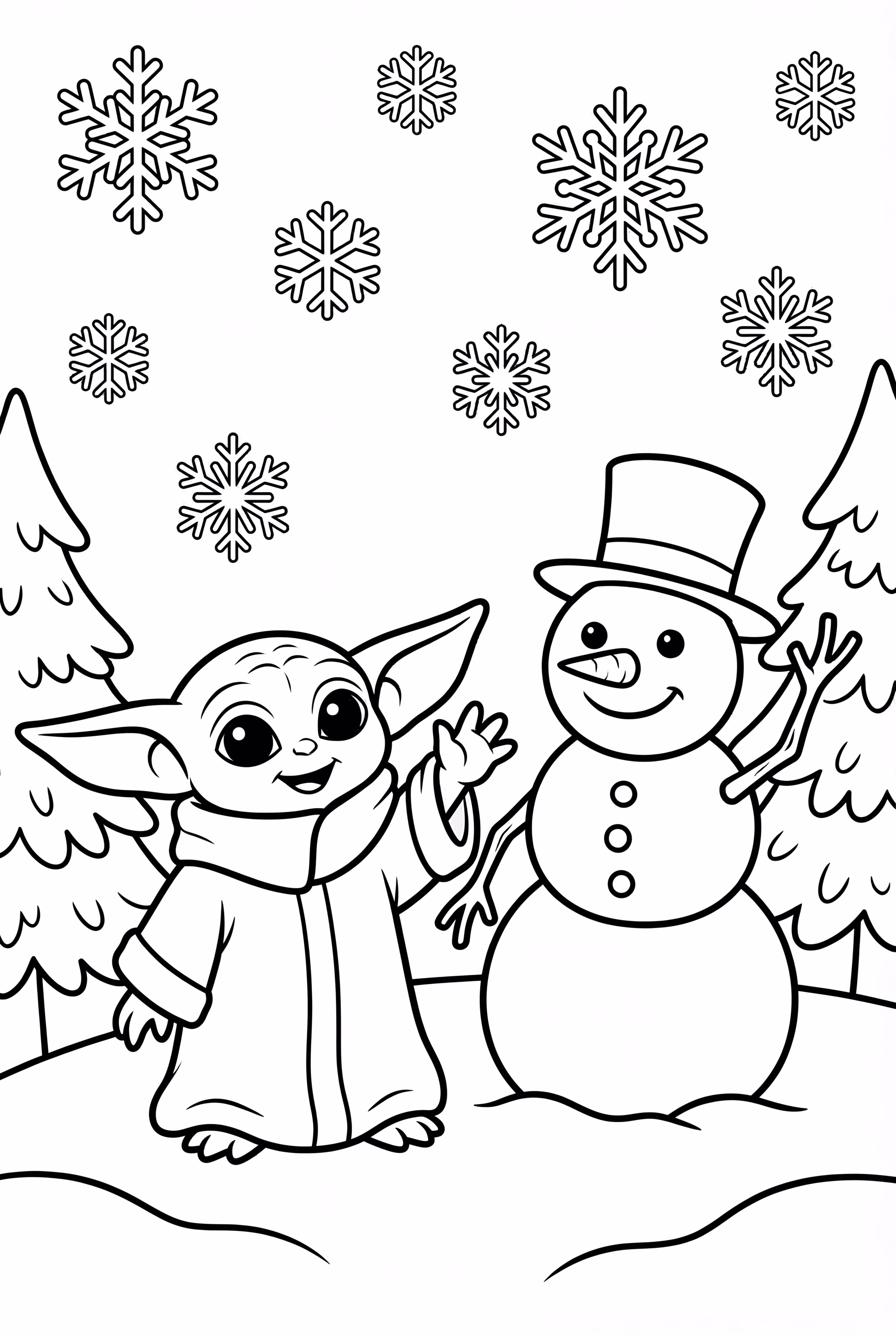 Baby Yoda Winter Snowman Drawing