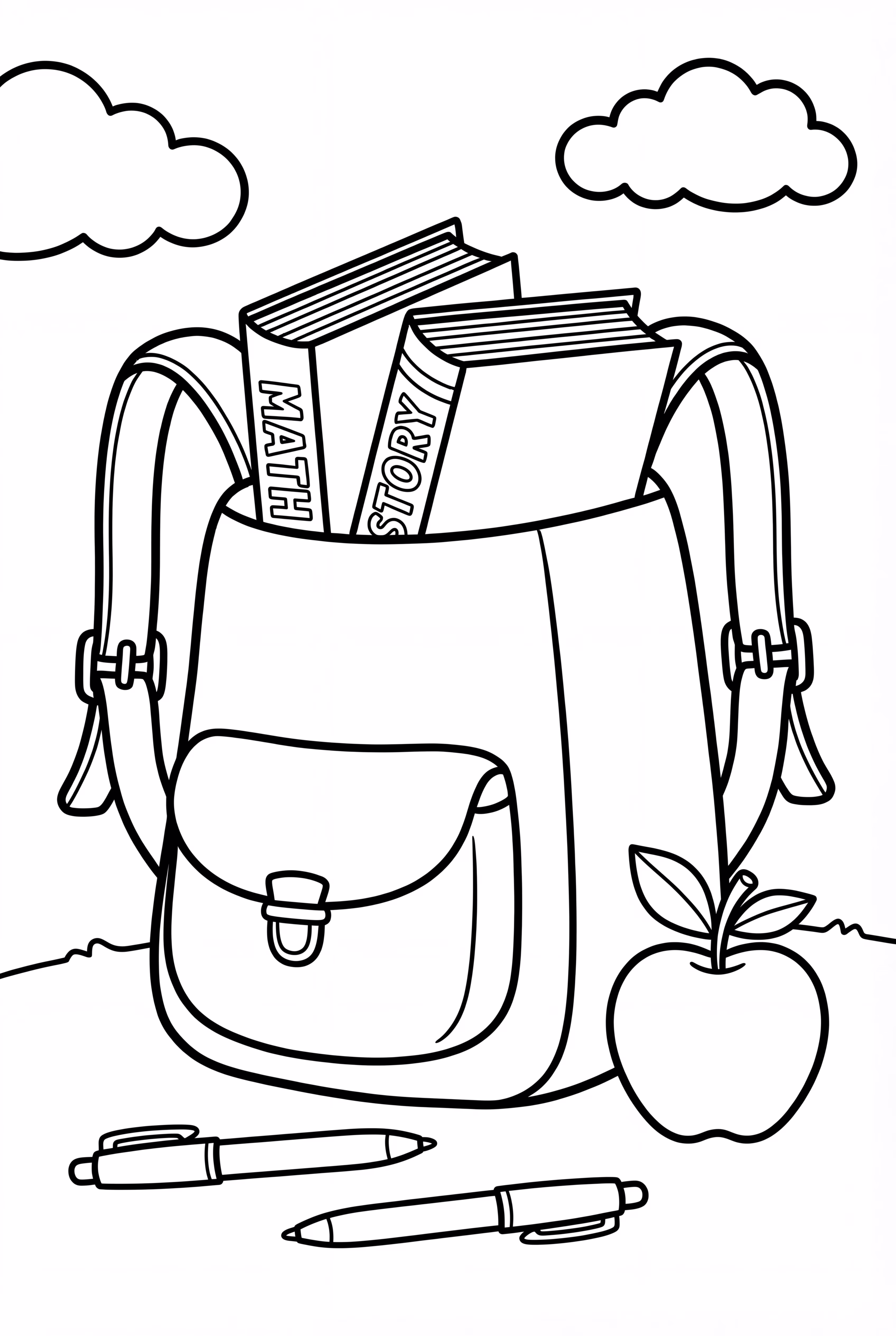Back To School Bag With Books And Pens