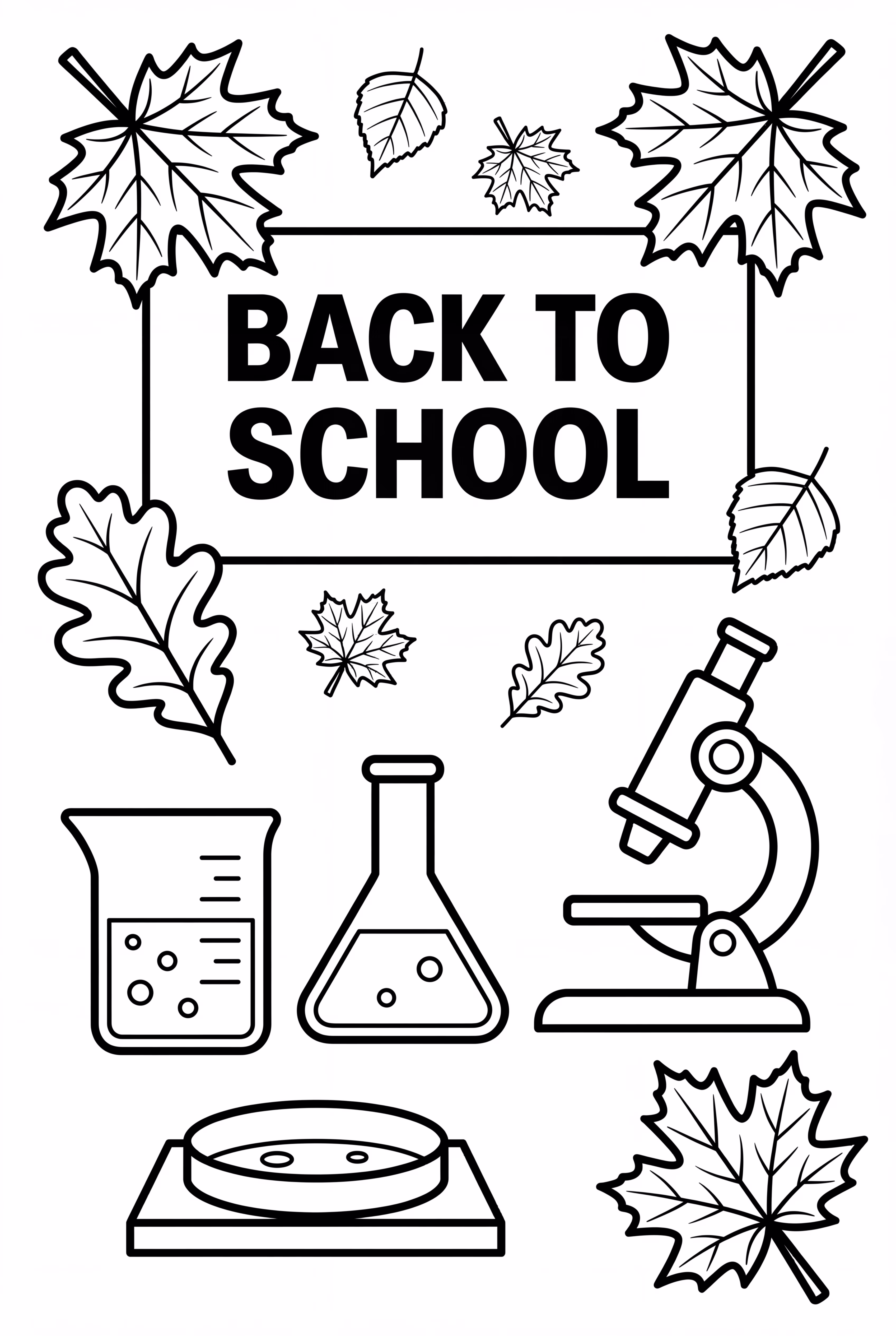 Back To School With Fall Leaves And Lab Equipment