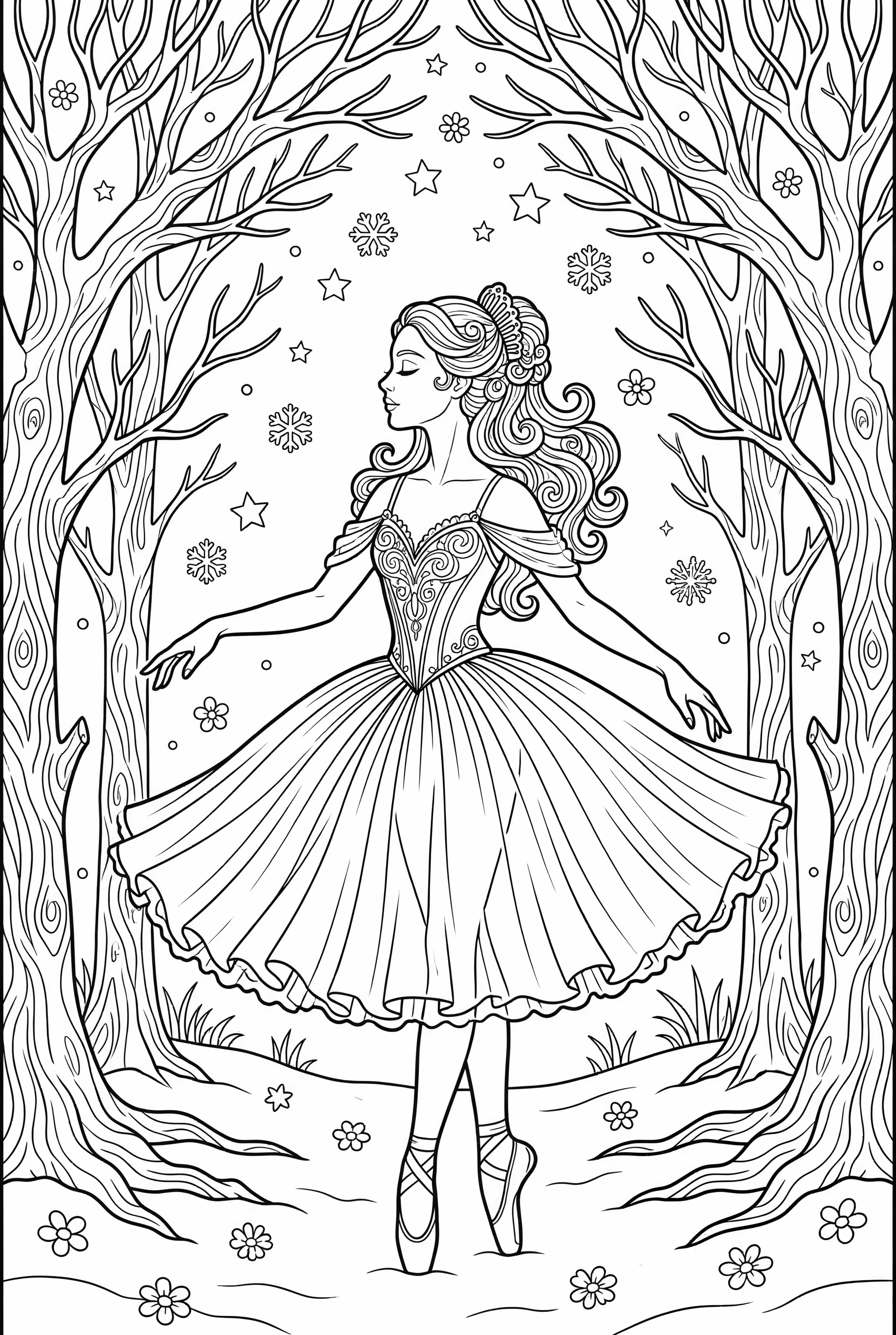 神奇冬季仙境中的芭蕾舞者