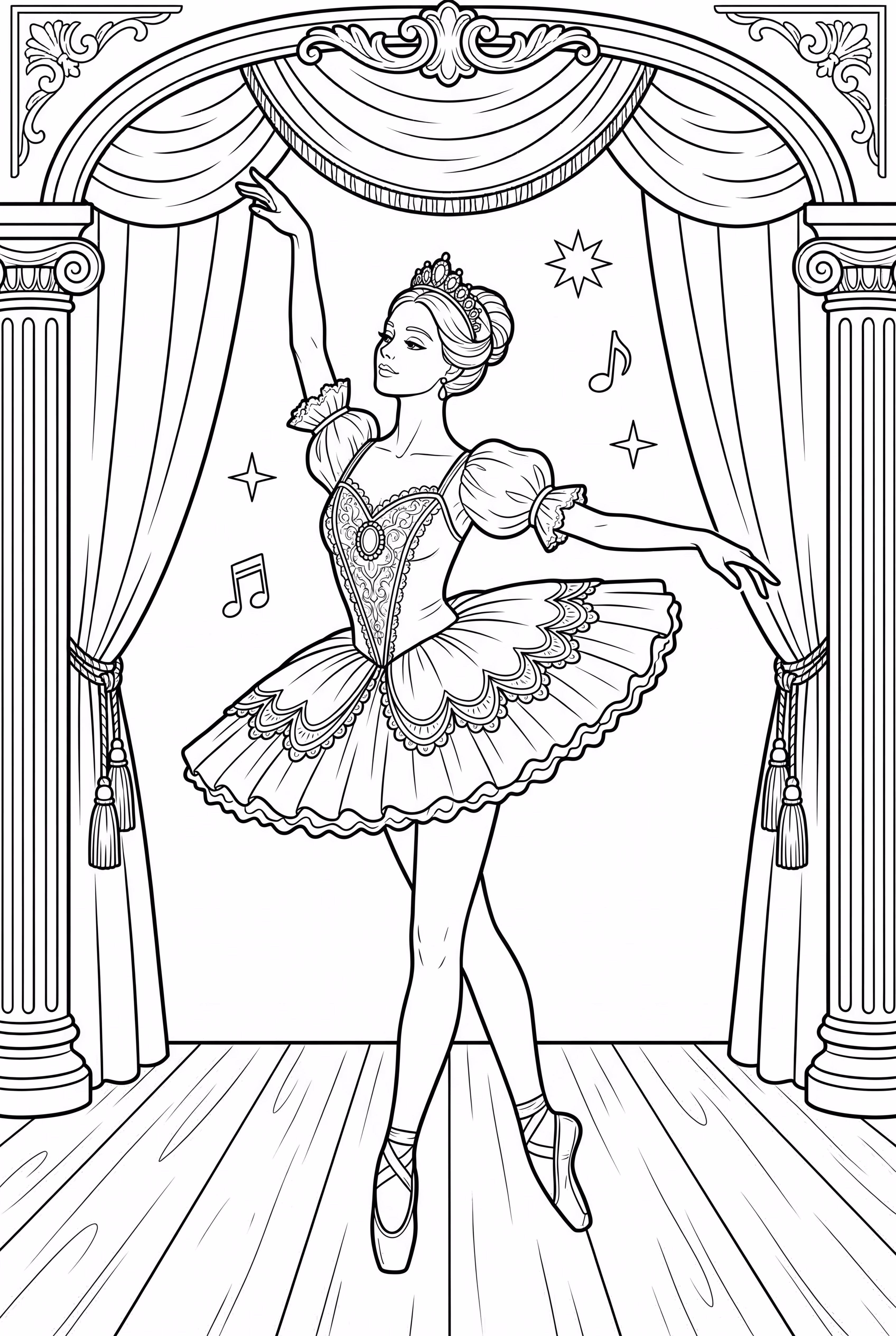 Ballerina Performing on a Moonlit Stage