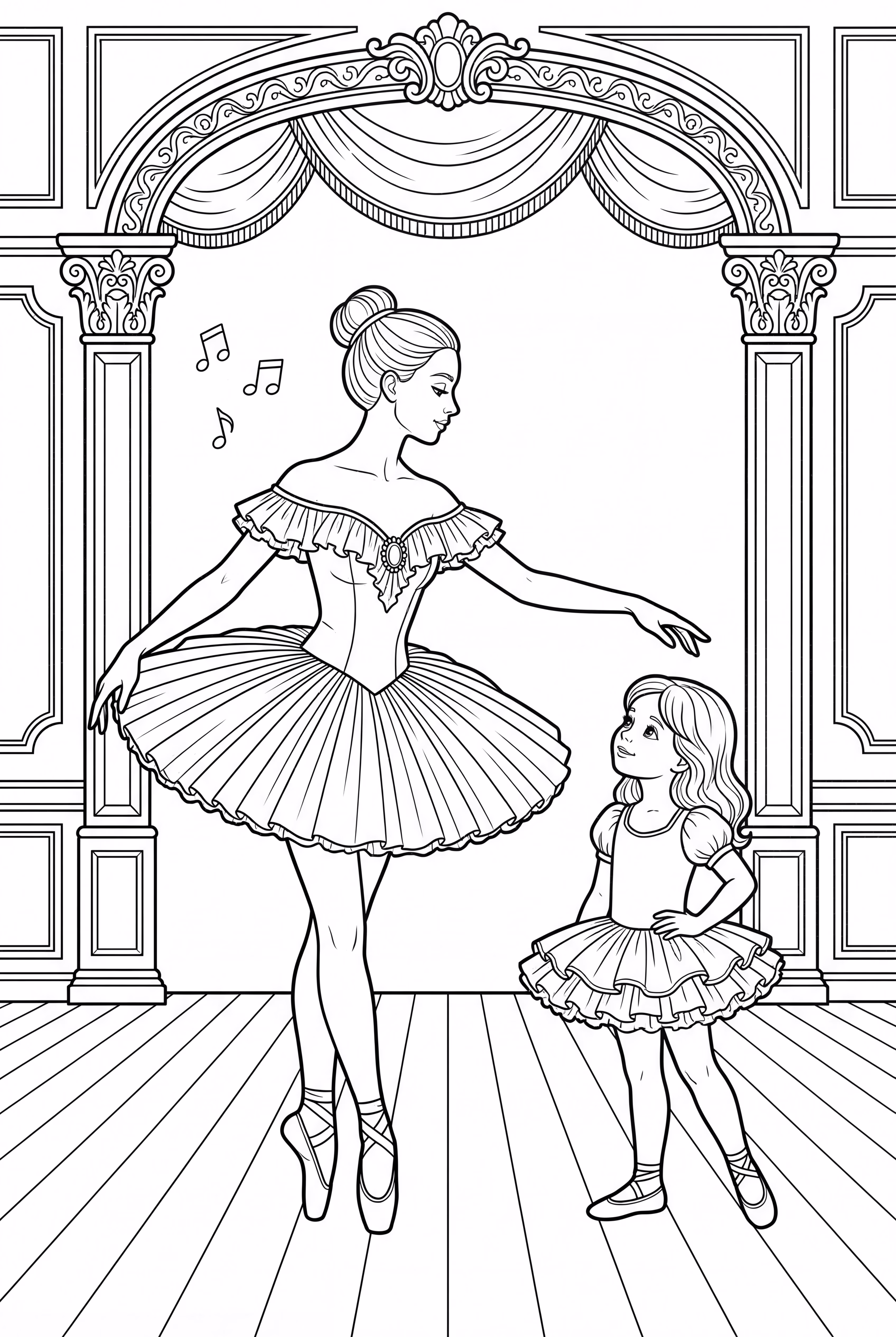 梦想跳舞的小女孩和芭蕾舞者