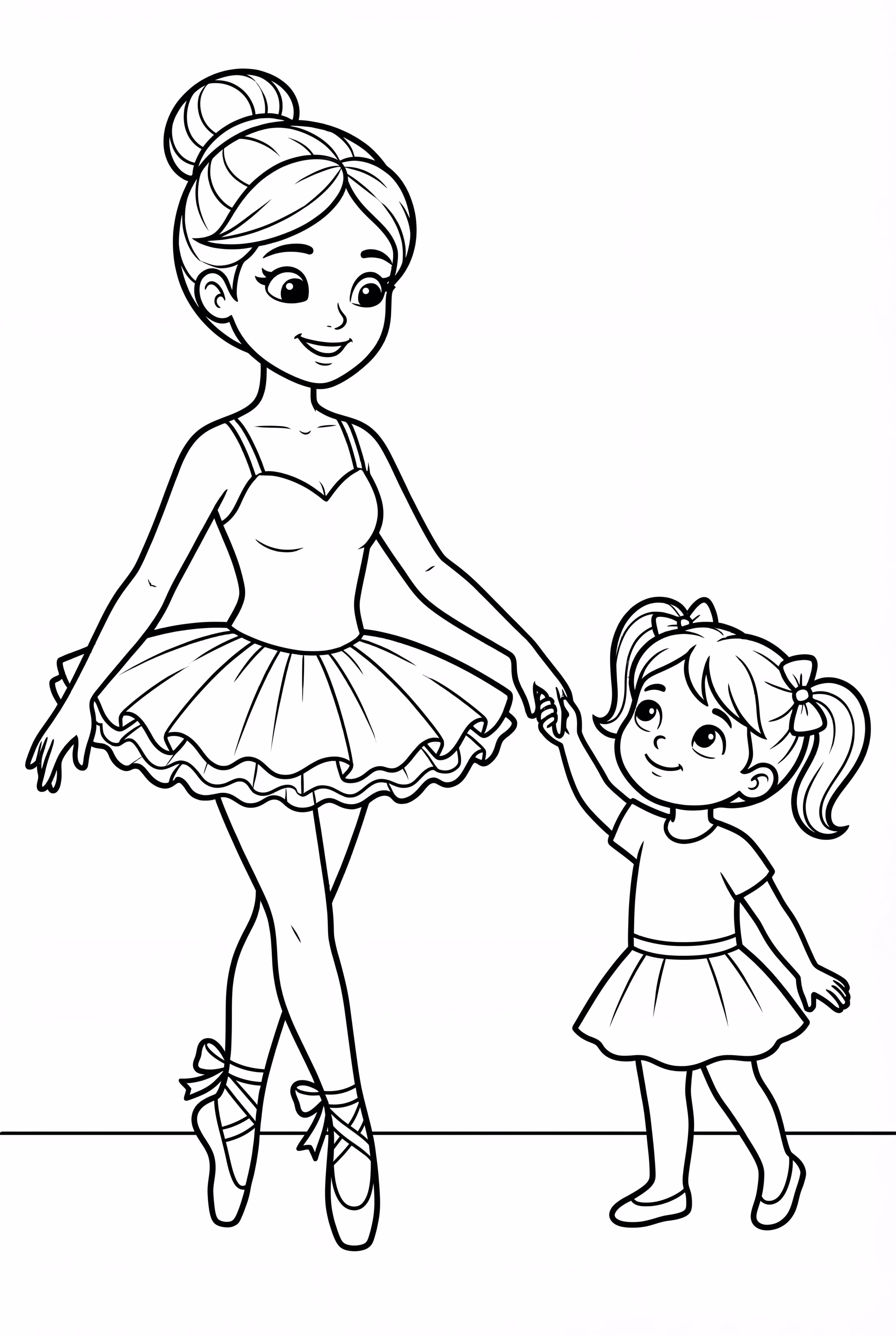 バレリーナと踊ることを夢見る小さな女の子