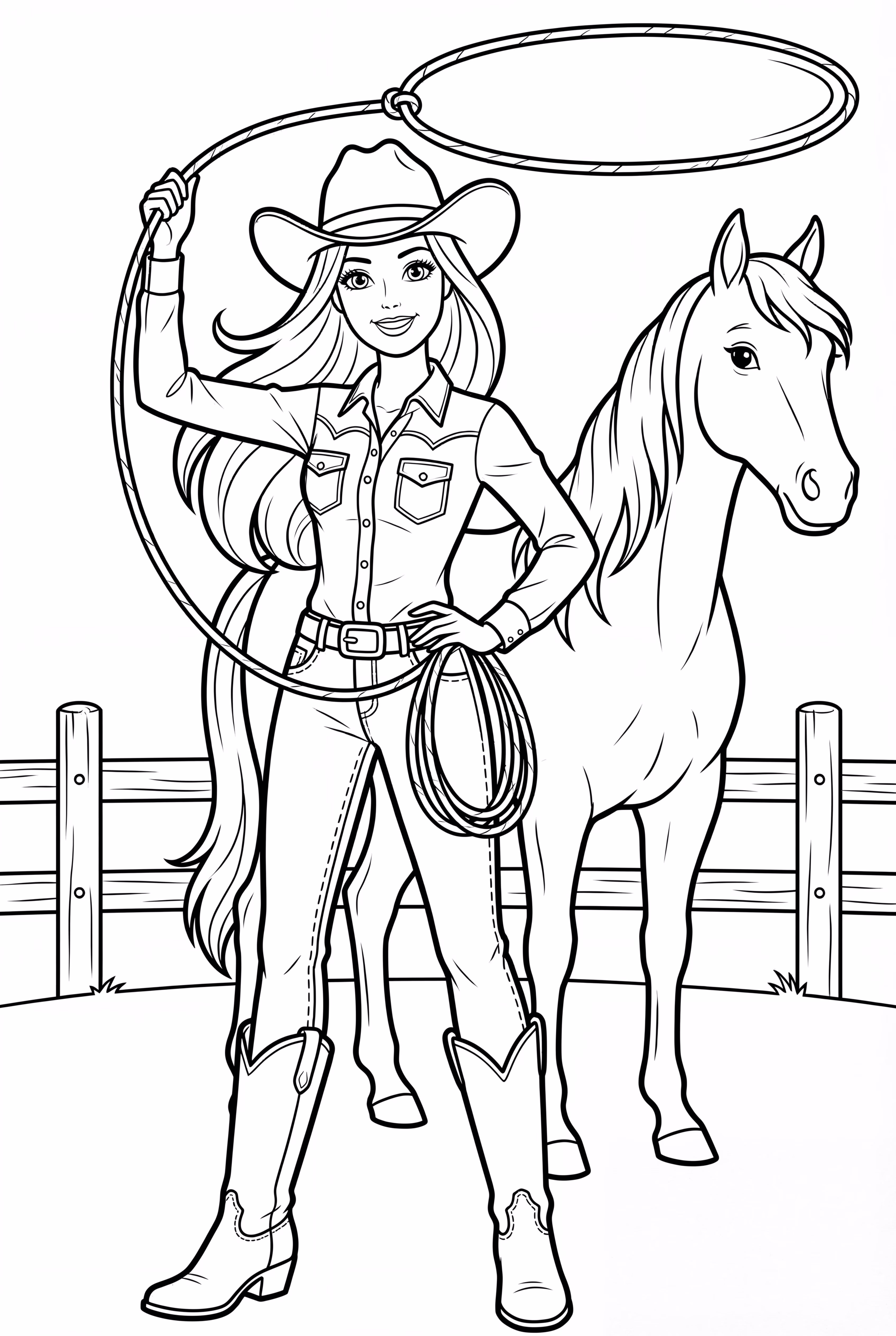 芭比牛仔在牧場上