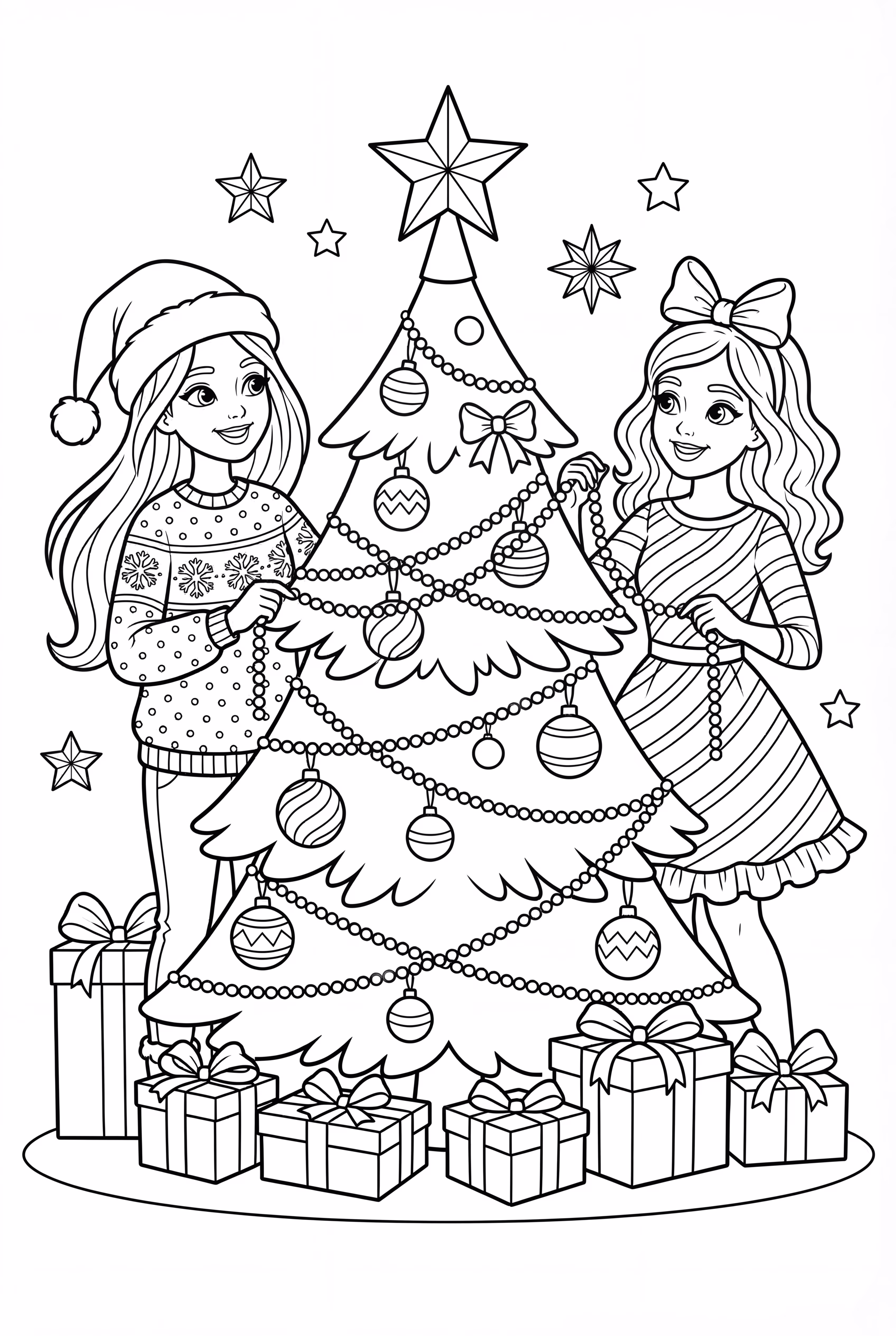 芭比聖誕樹與朋友一起裝飾