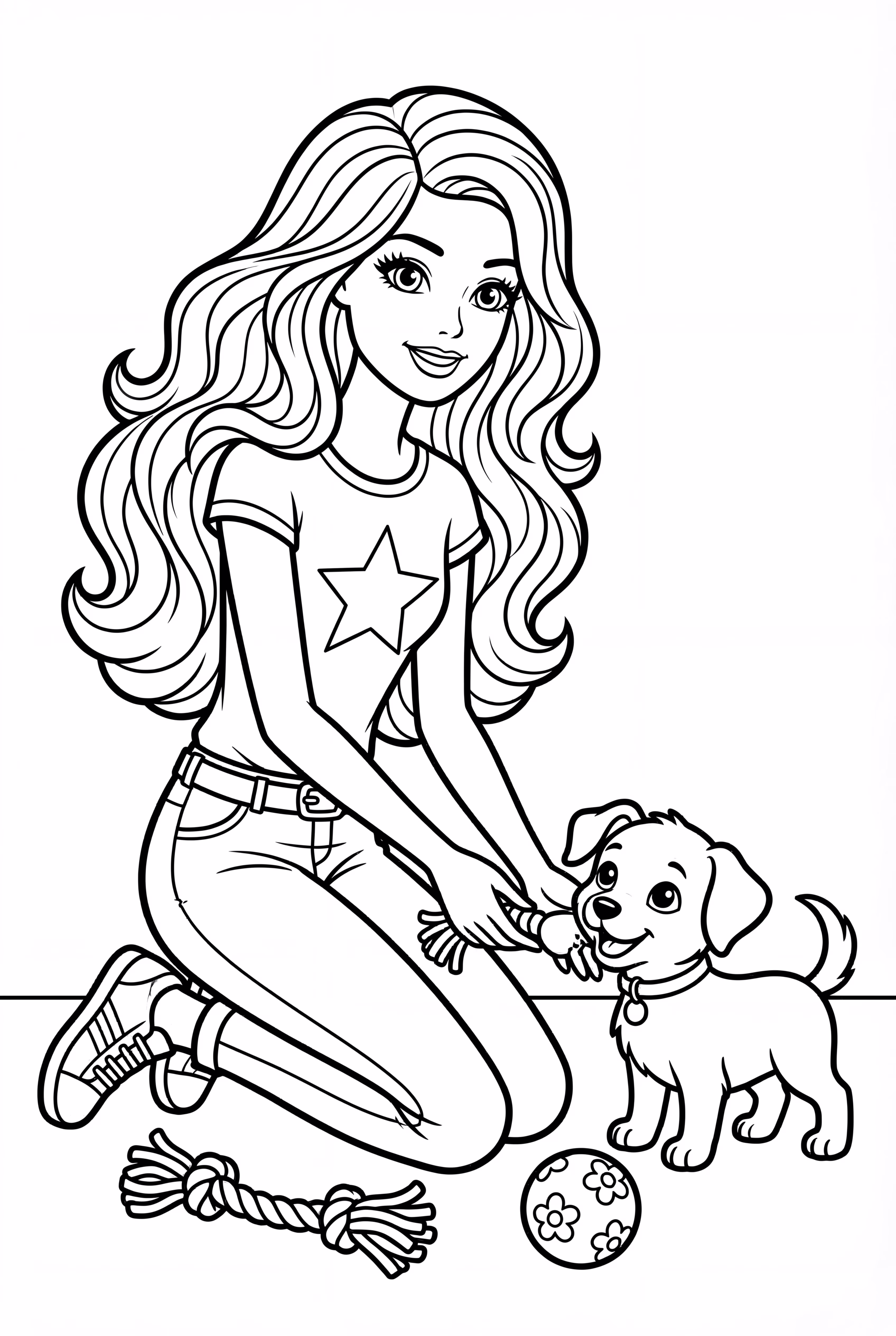 芭比娃娃與小狗玩耍