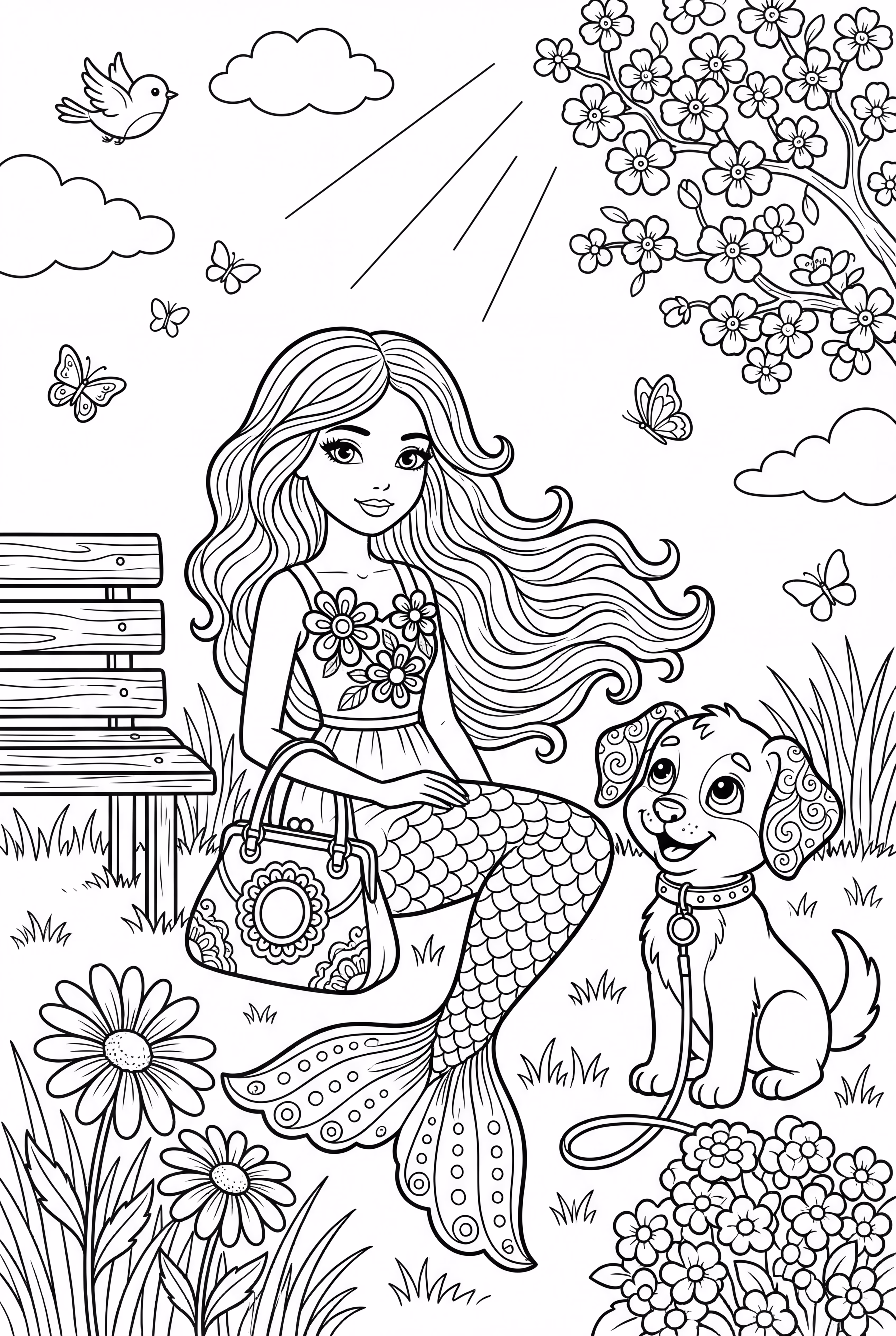 바비와 그녀의 강아지 색칠하기 페이지