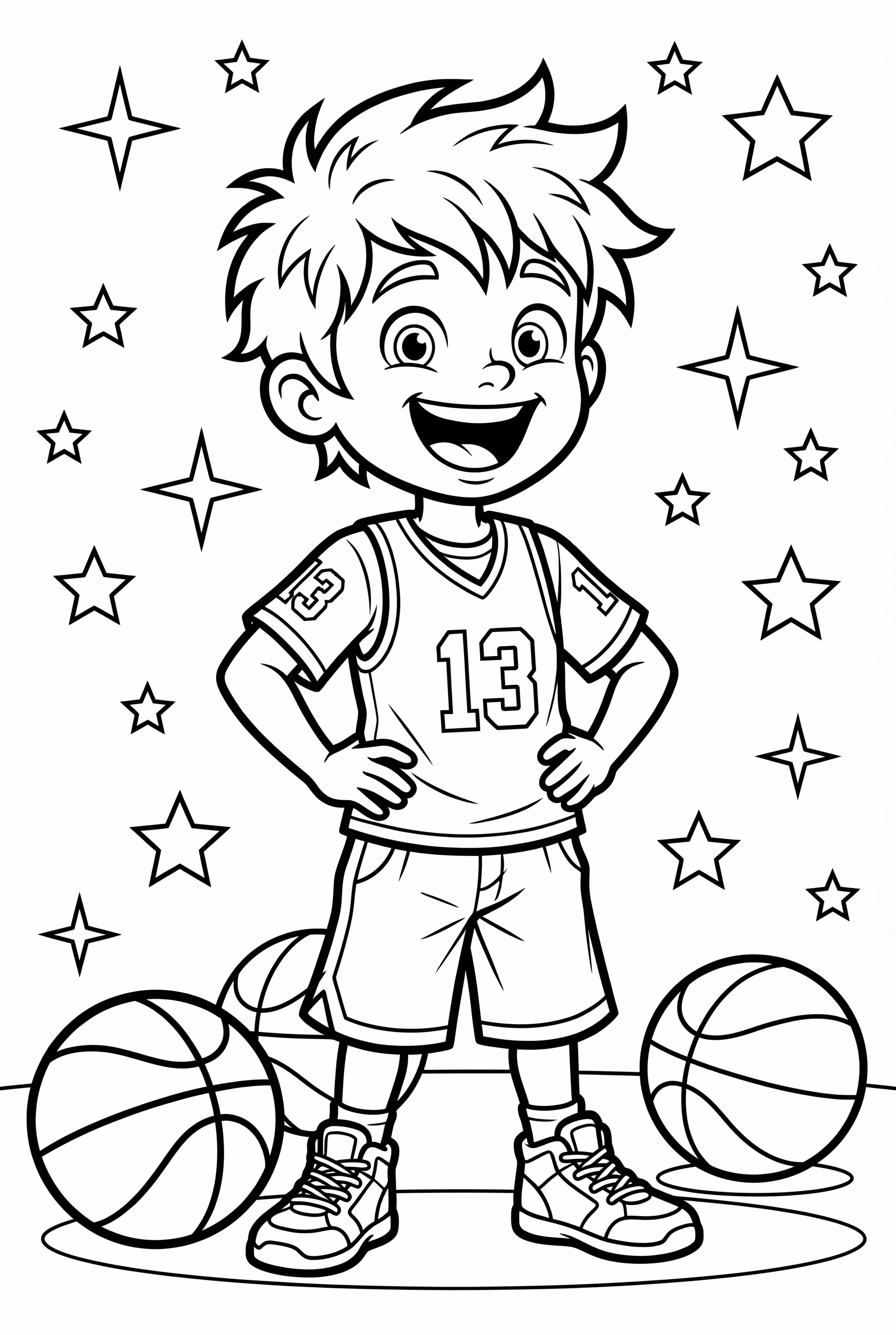 Niño de baloncesto en pose de pie