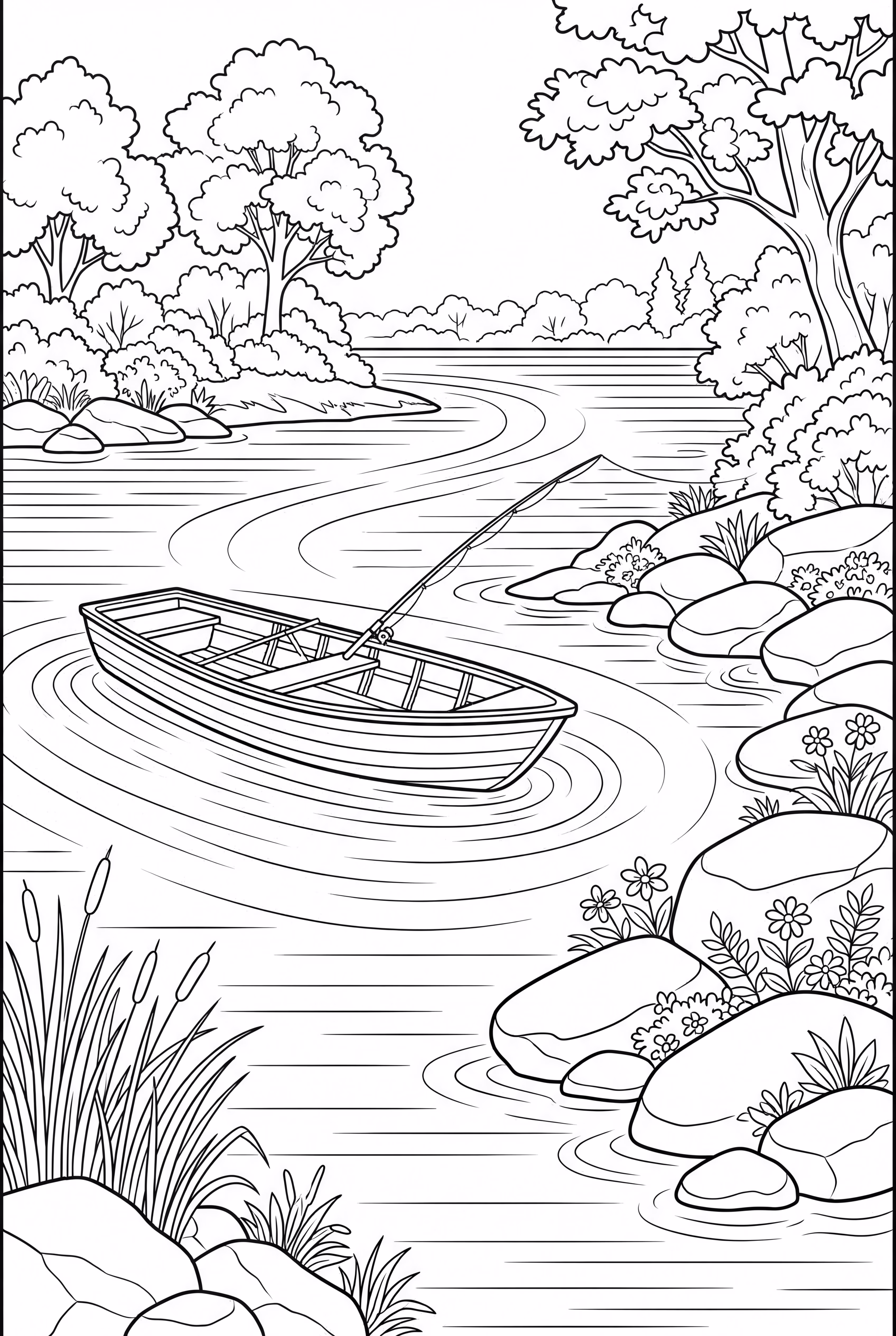 Barco de Pesca em um Rio Calmo