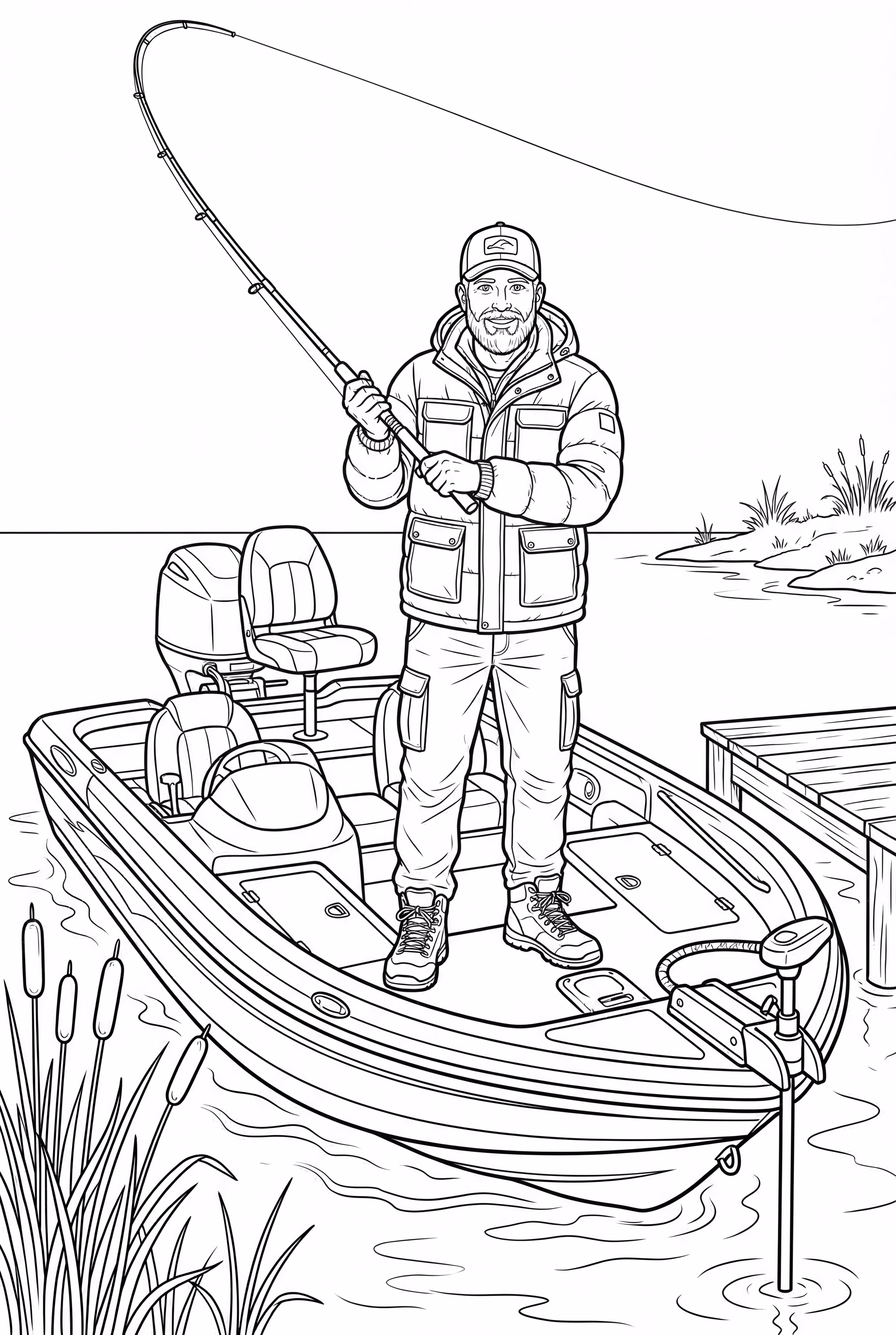 낚시하는 사람들이 있는 베이스 보트