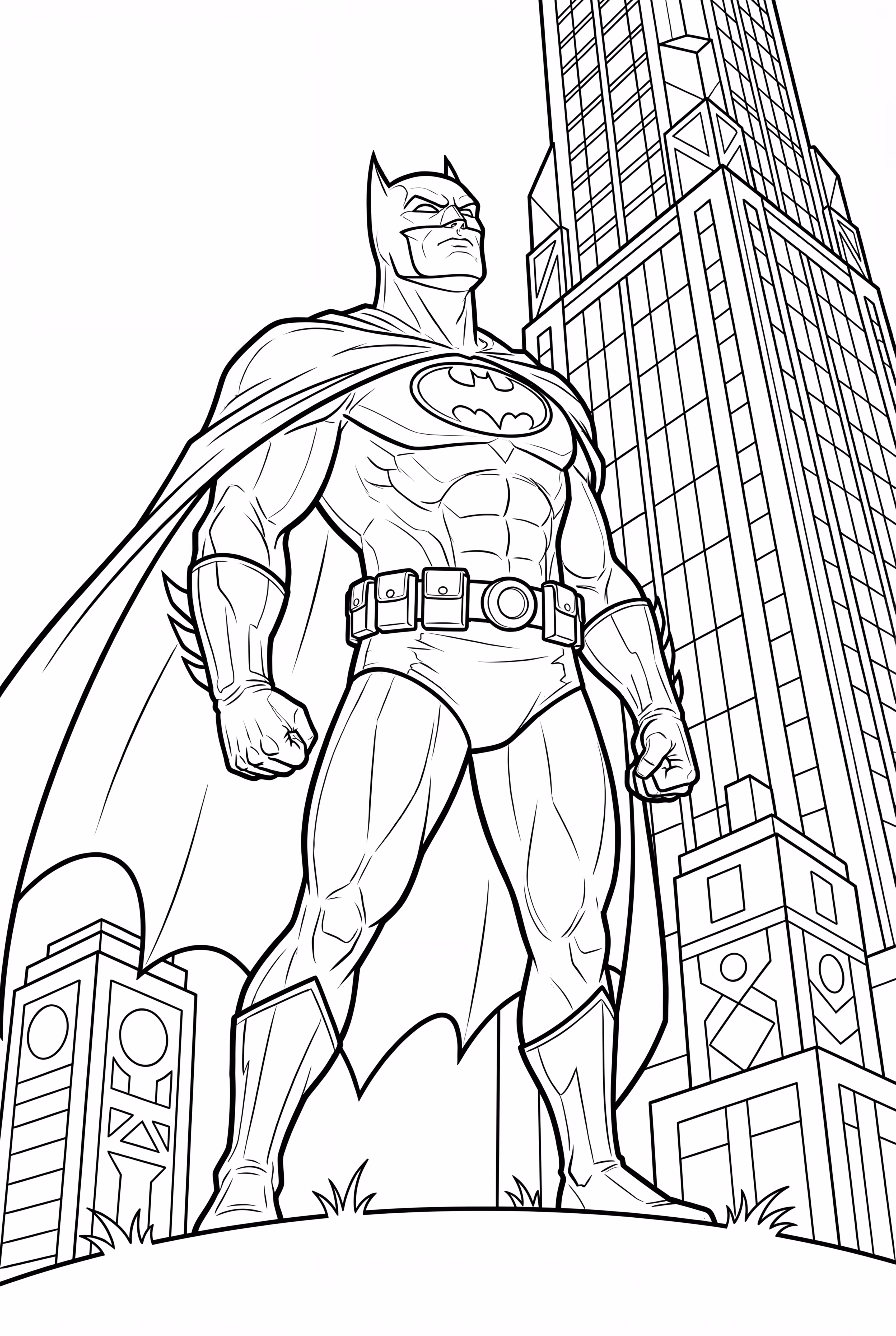 batman standing in front of a tall building