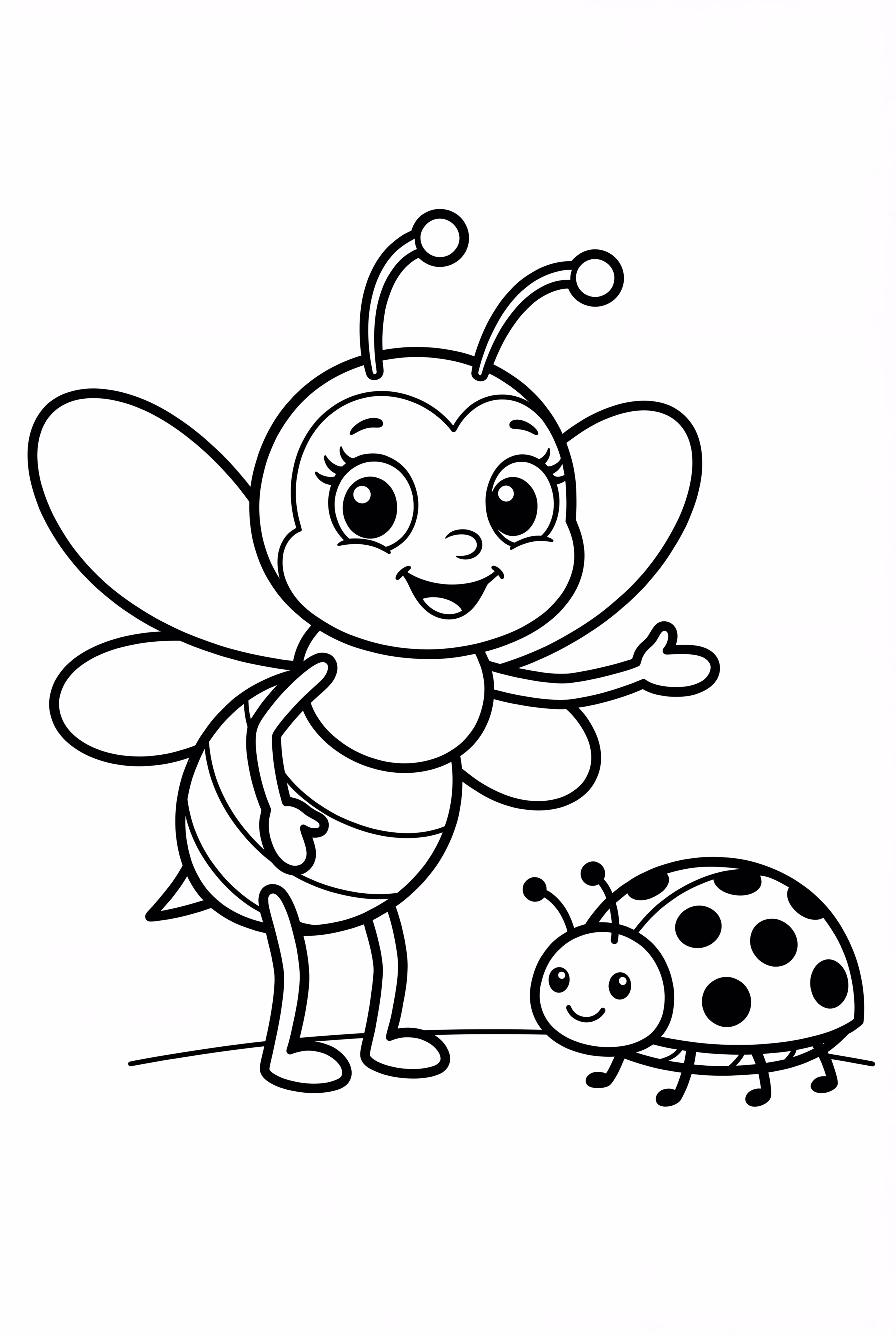 Bee Encounter with a Friendly Ladybug