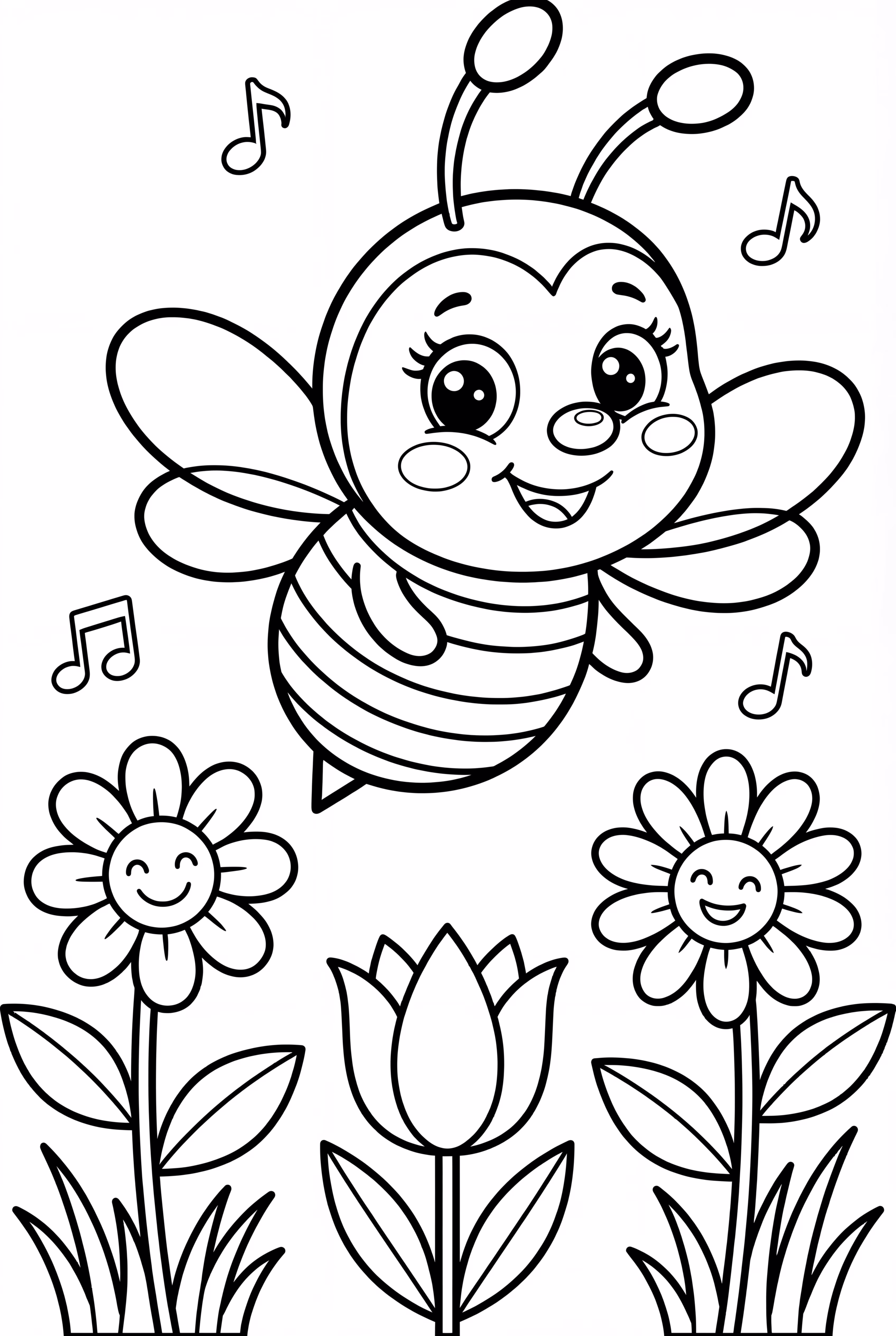 Bee in a Colorful Garden