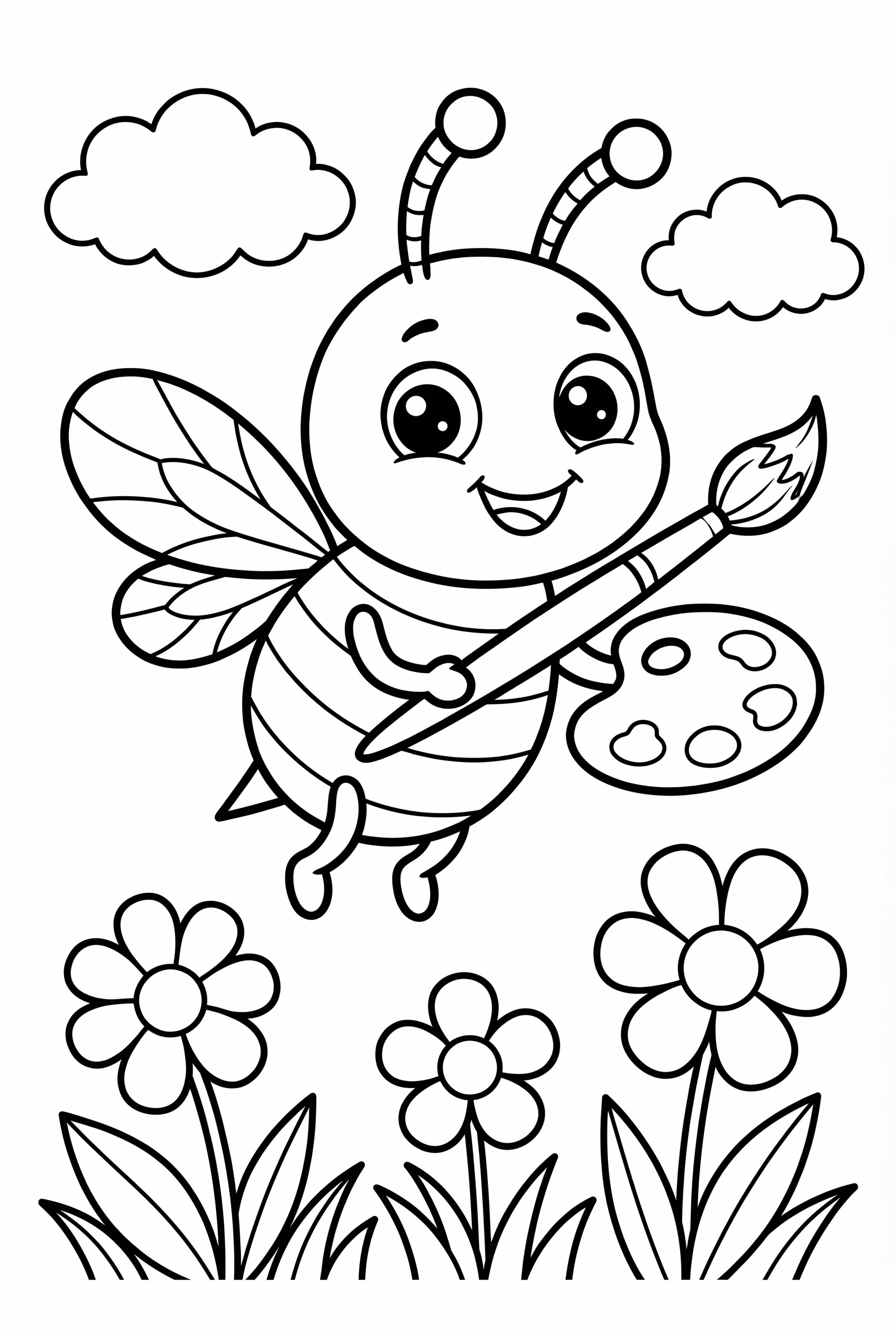 Bee Painting a Beautiful Floral Scene