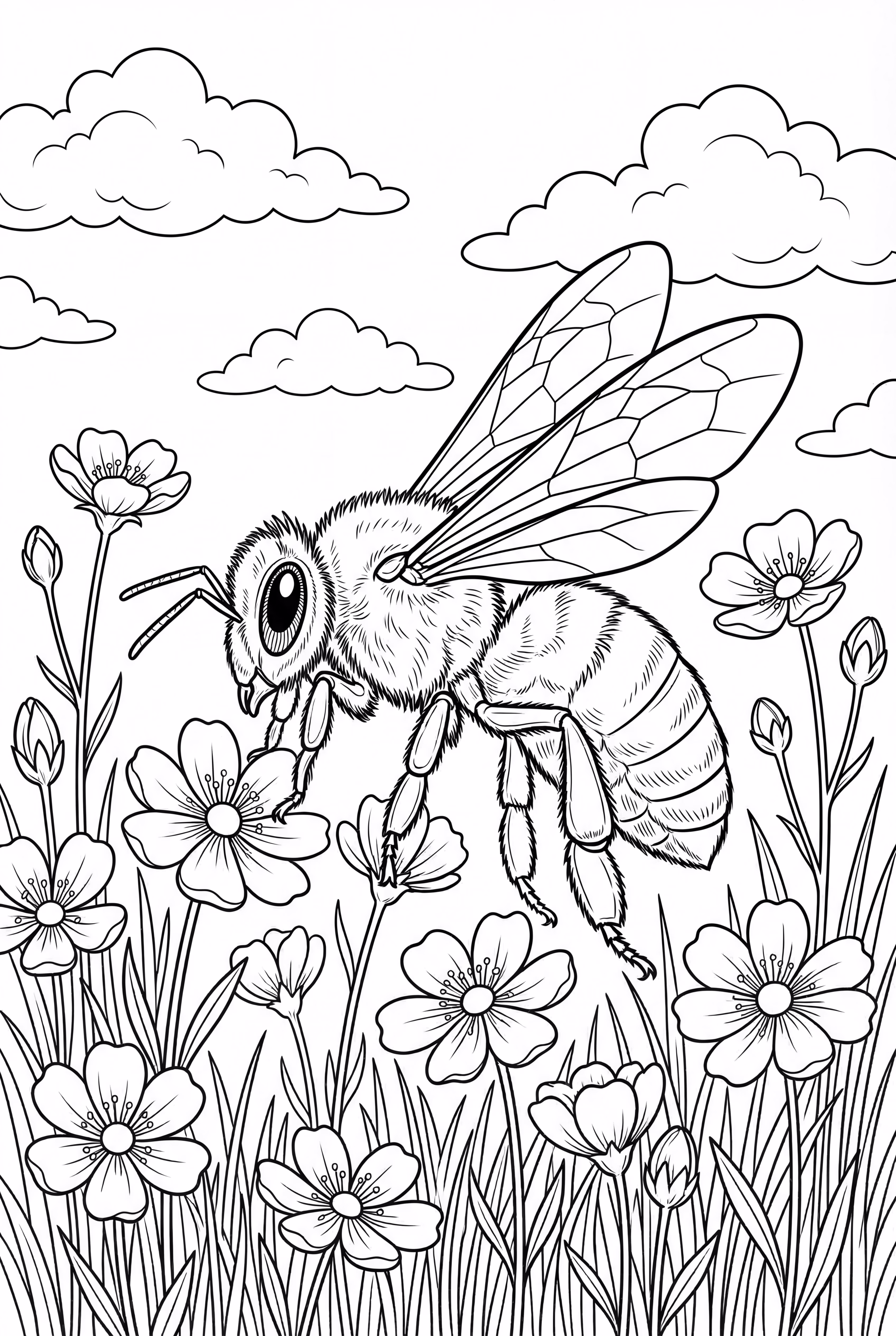 Bee Pollinating Flowers Under the Sun