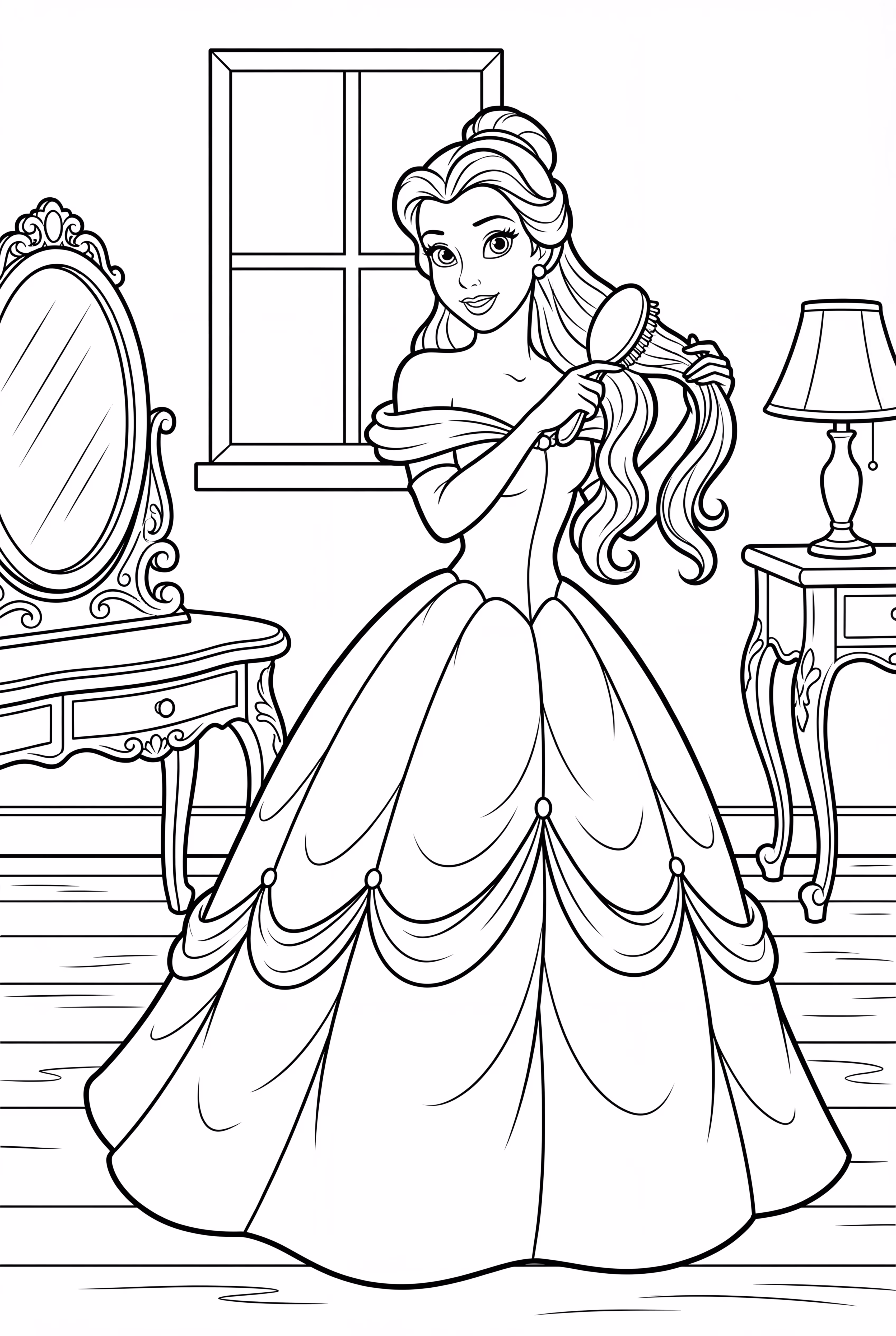 Belle Brushing Her Long Hair