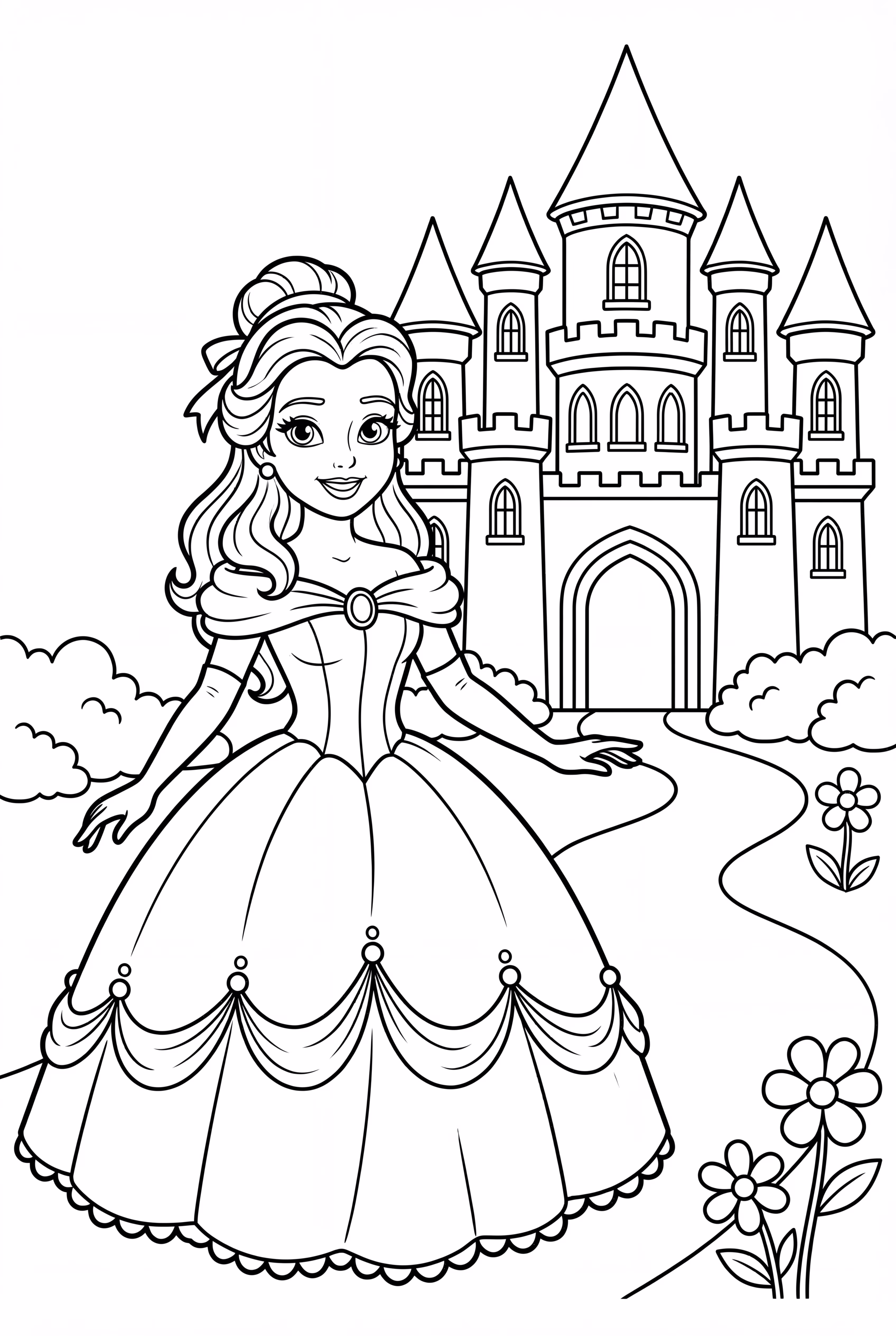 Bela em Frente ao Castelo da Fera