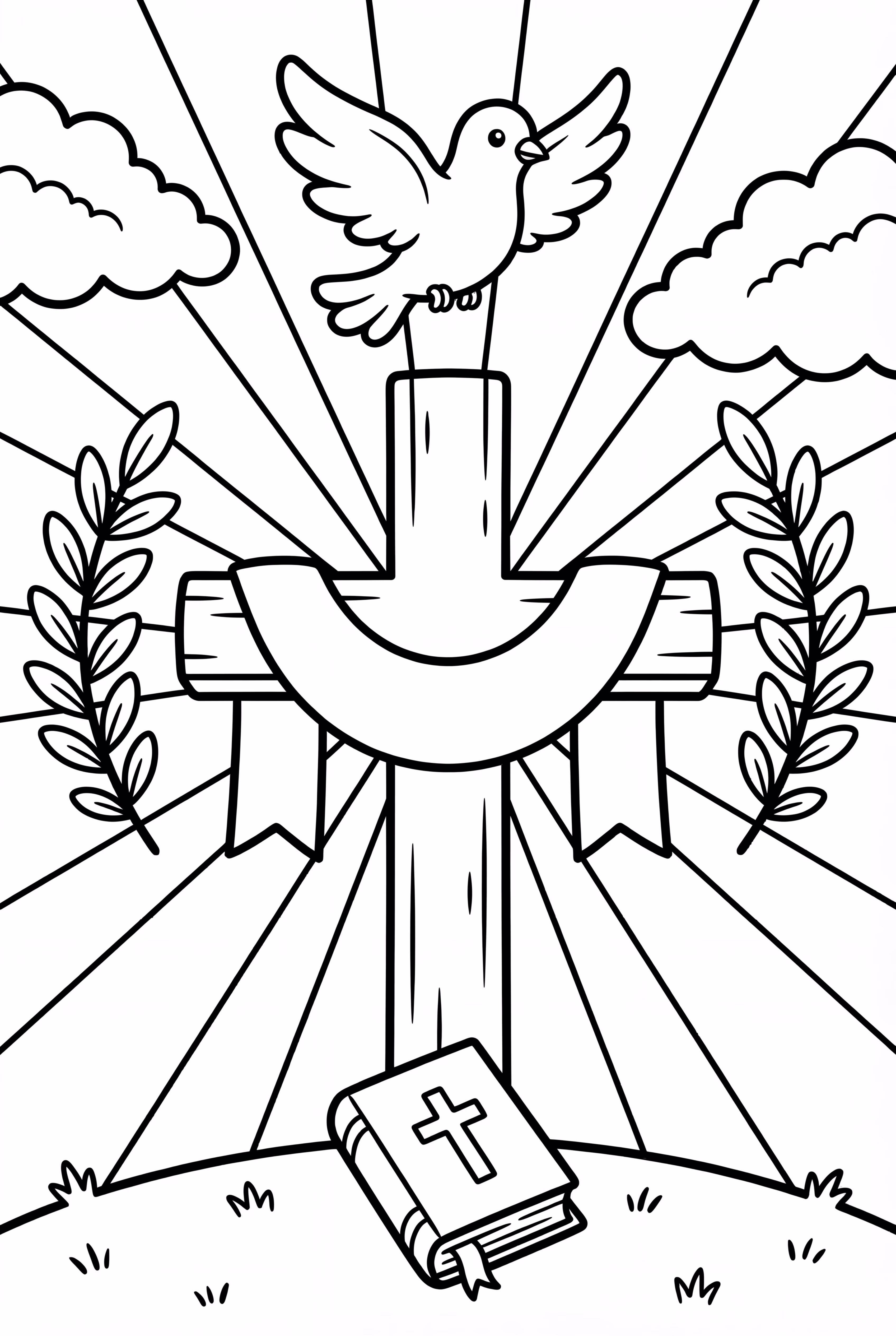 Bible Scene With Cross And Dove