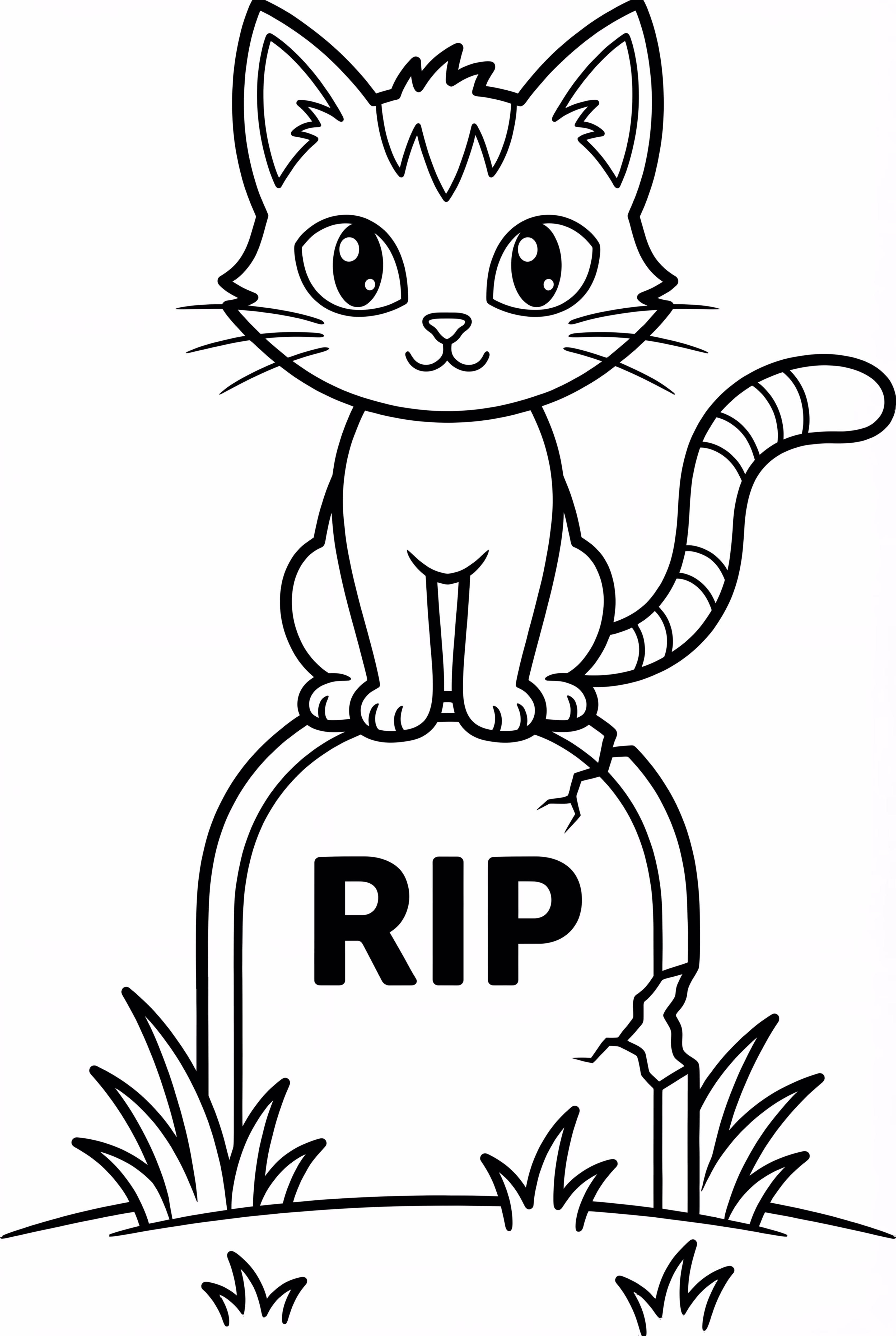 Binx The Cat Sitting On Tombstone