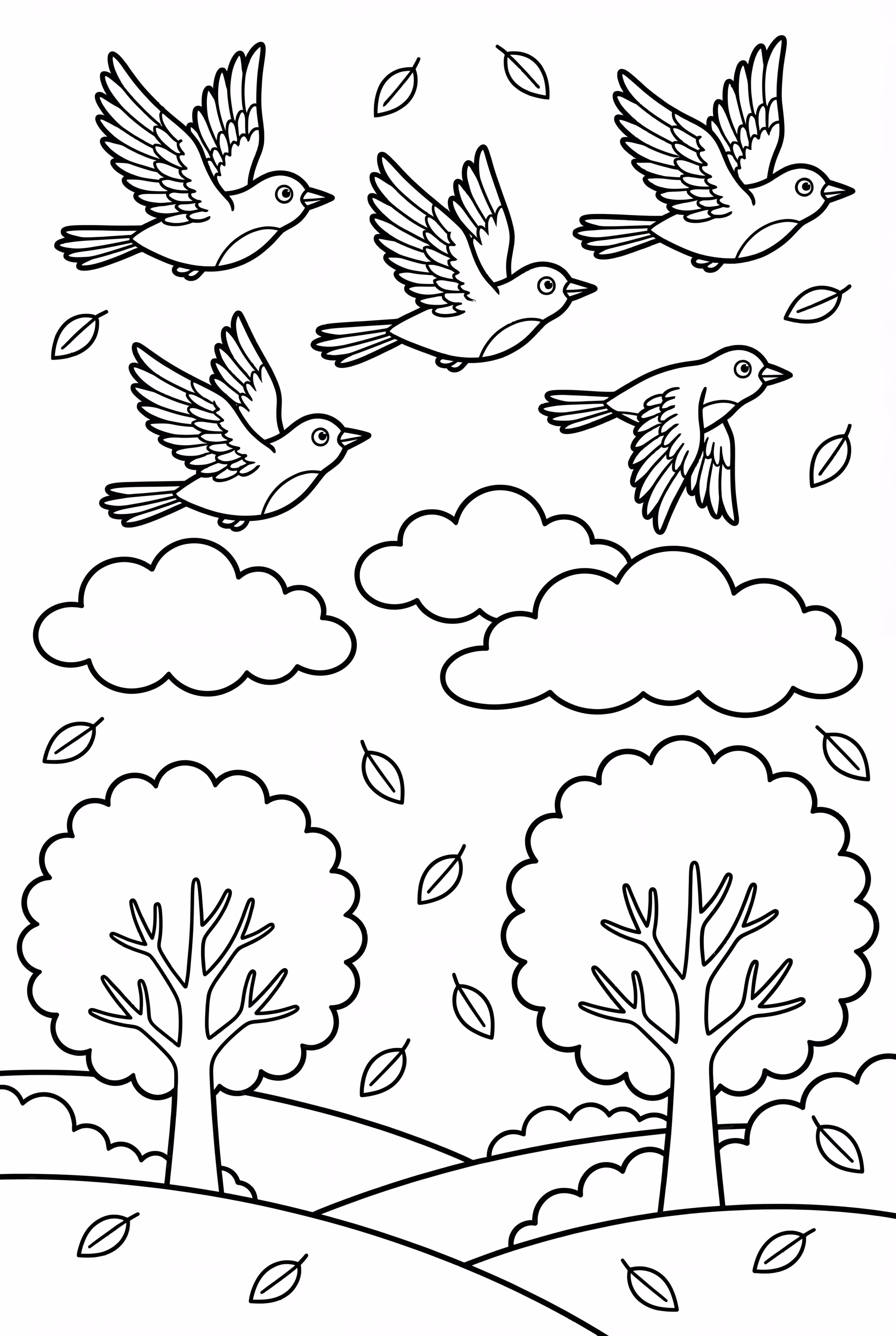 Birds Flying South For Autumn Fall