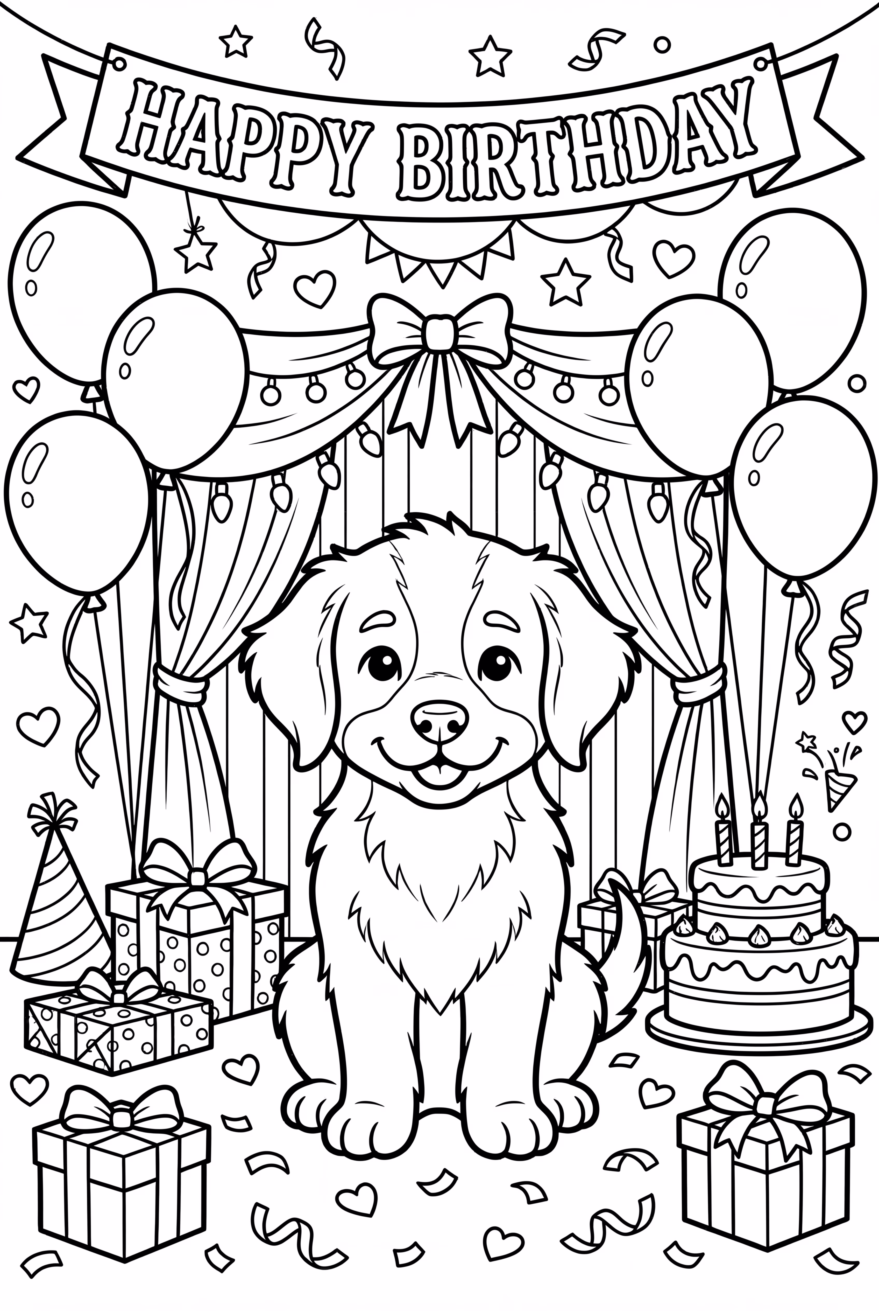 Birthday Puppy with Party Decorations
