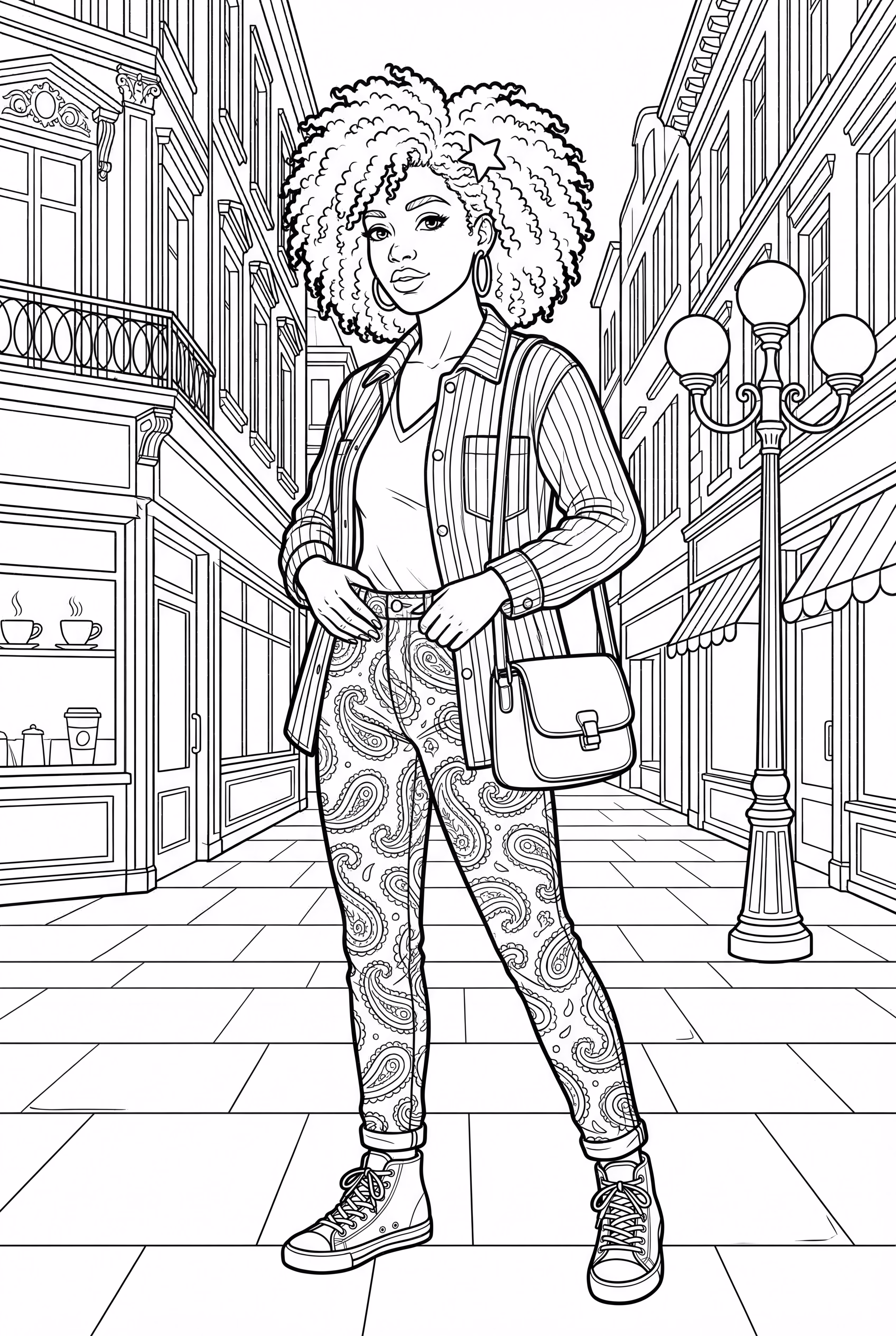 Garota Negra em uma Cena de Rua Fashionável