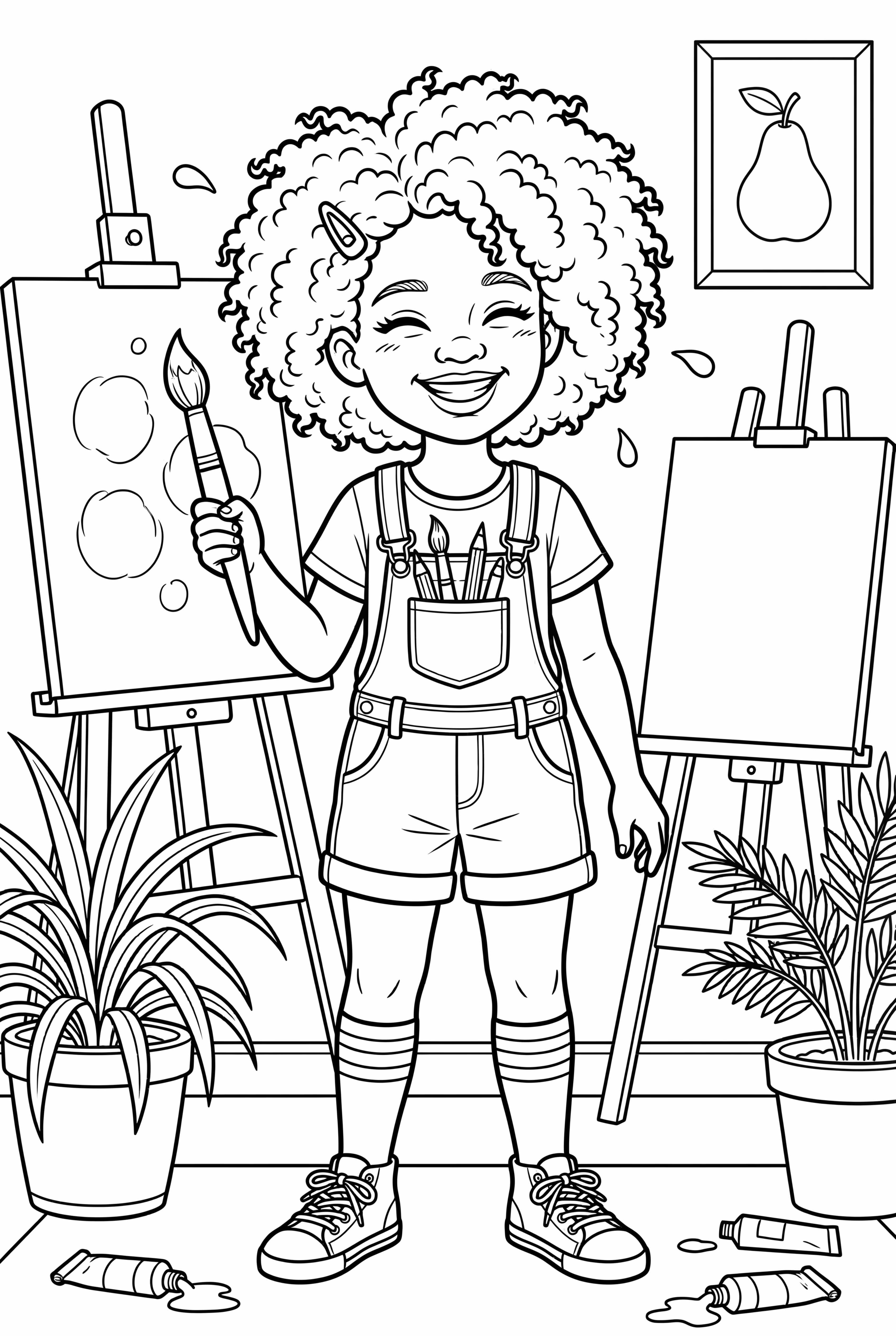Black Girl Making Art in Her Studio