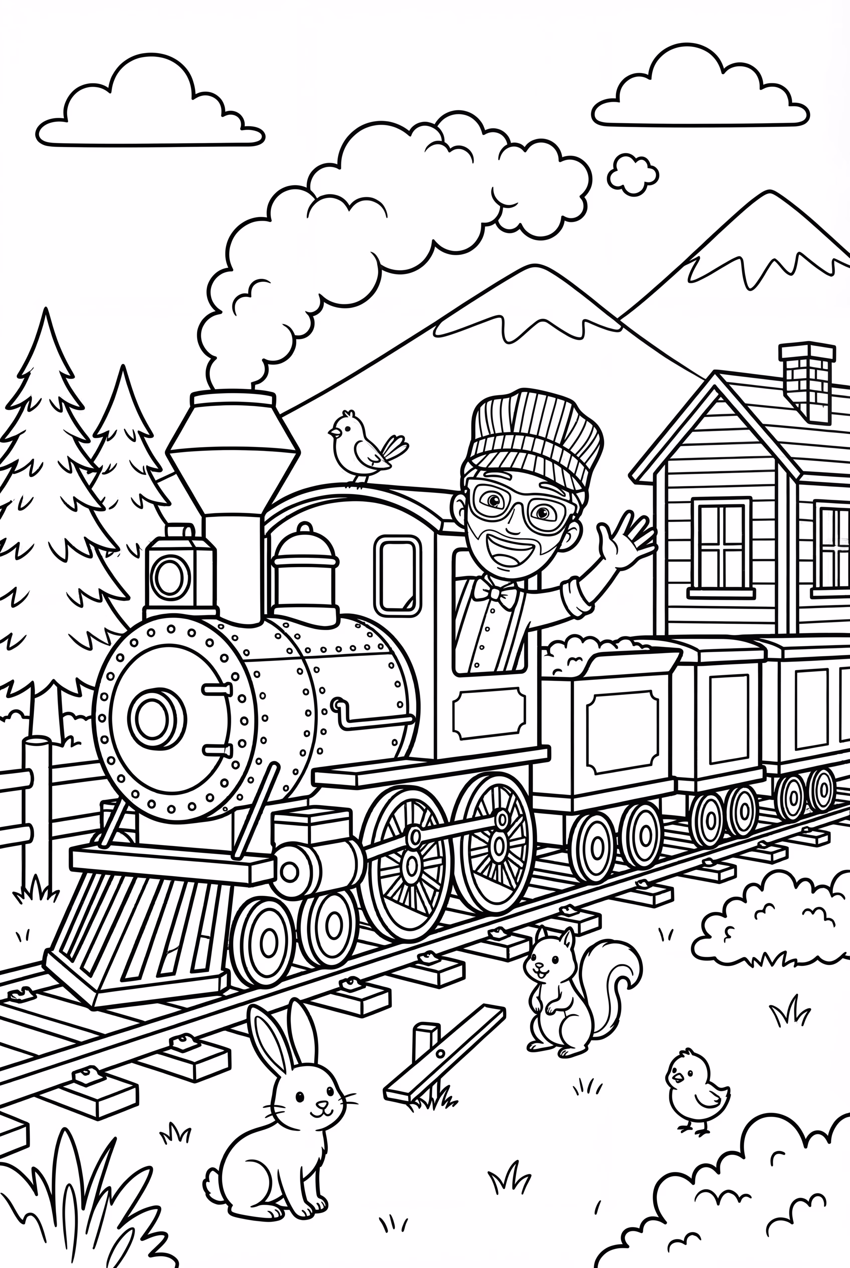 Blippi Conducting A Train On The Tracks
