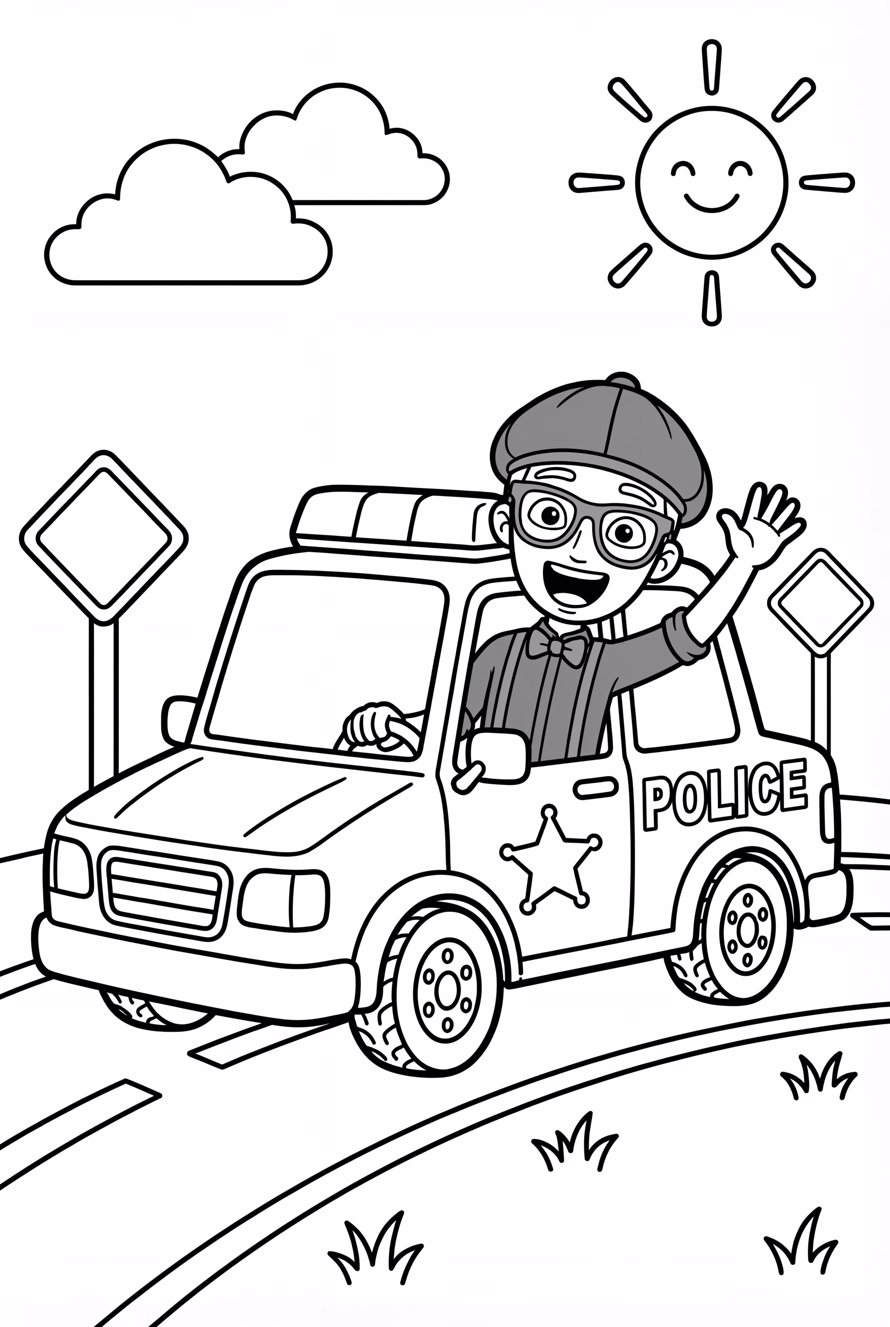Blippi Riding In A Police Car