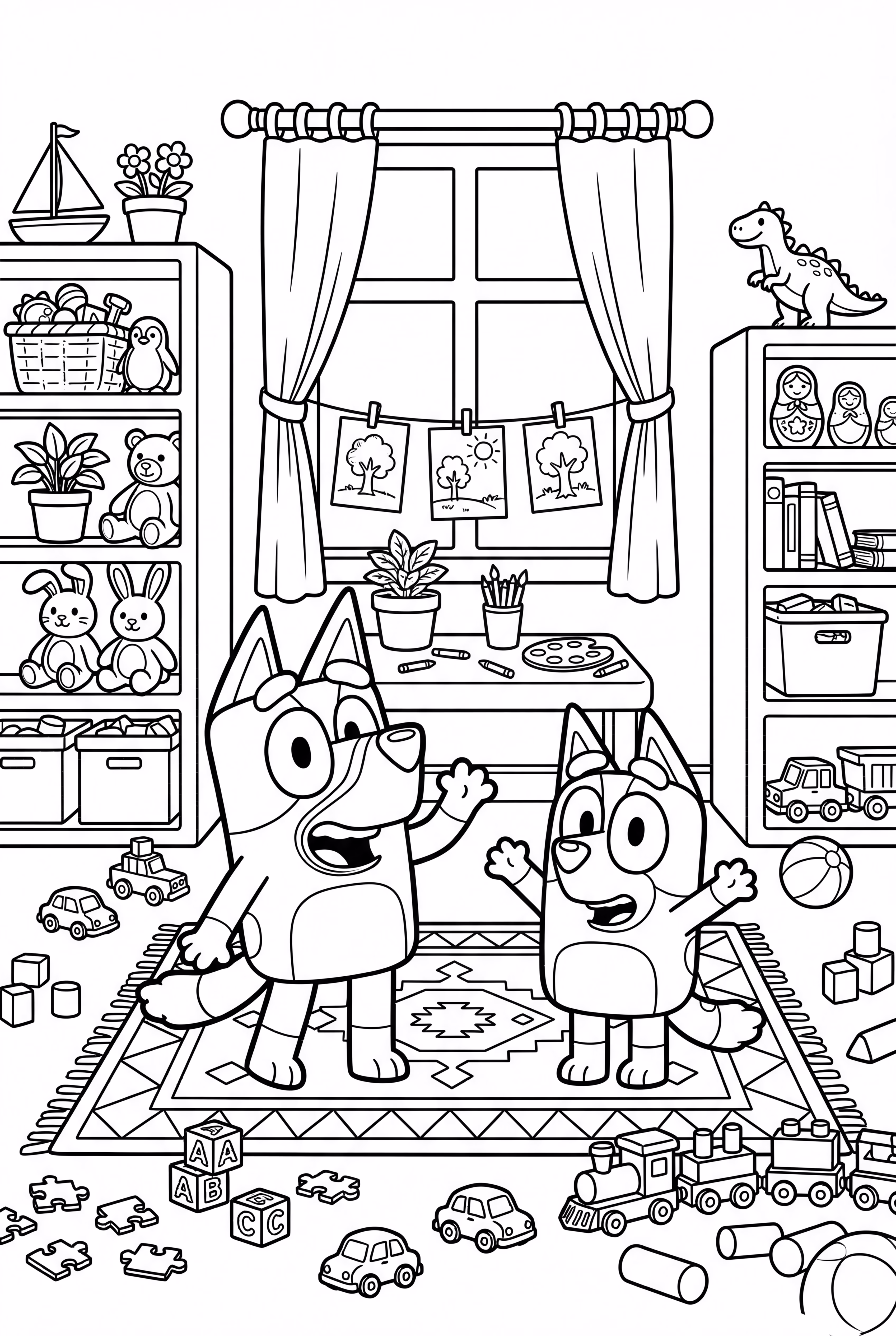 Bluey e Bingo Brincando na Sua Sala de Brinquedos Bagunçada