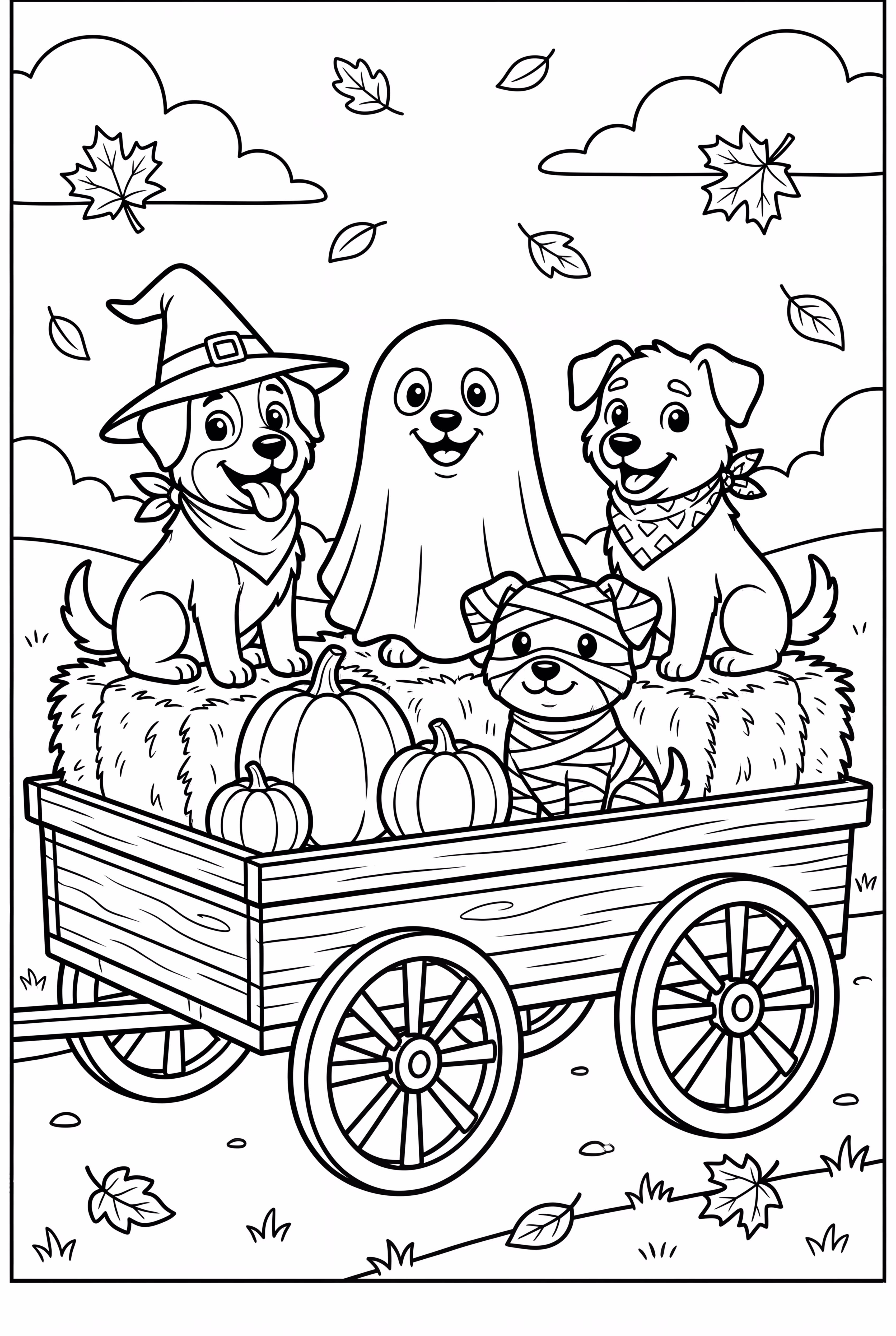 Bluey et ses amis lors d'une balade d'Halloween en charrette