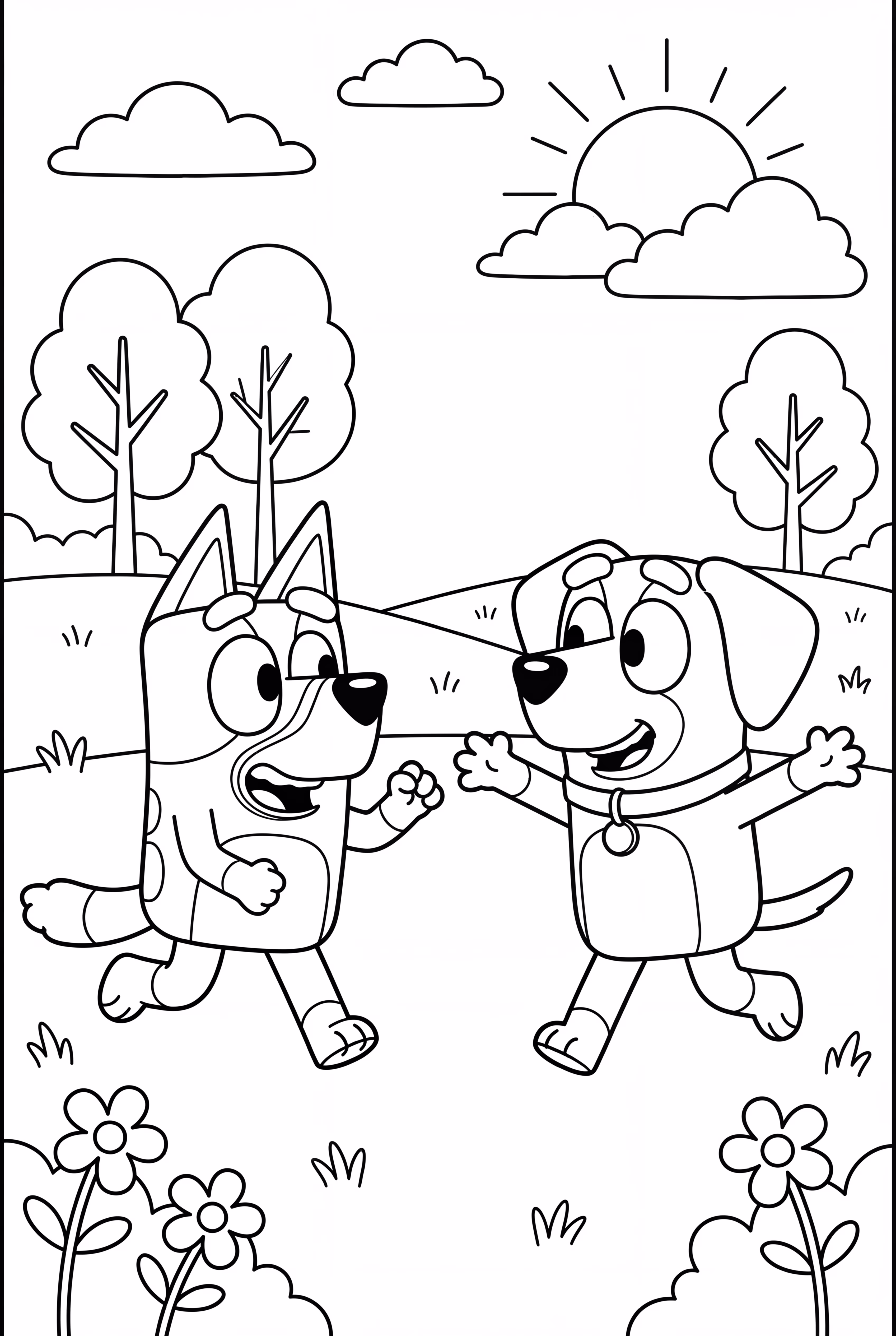 Bluey And Lucky Playing On The Lawn