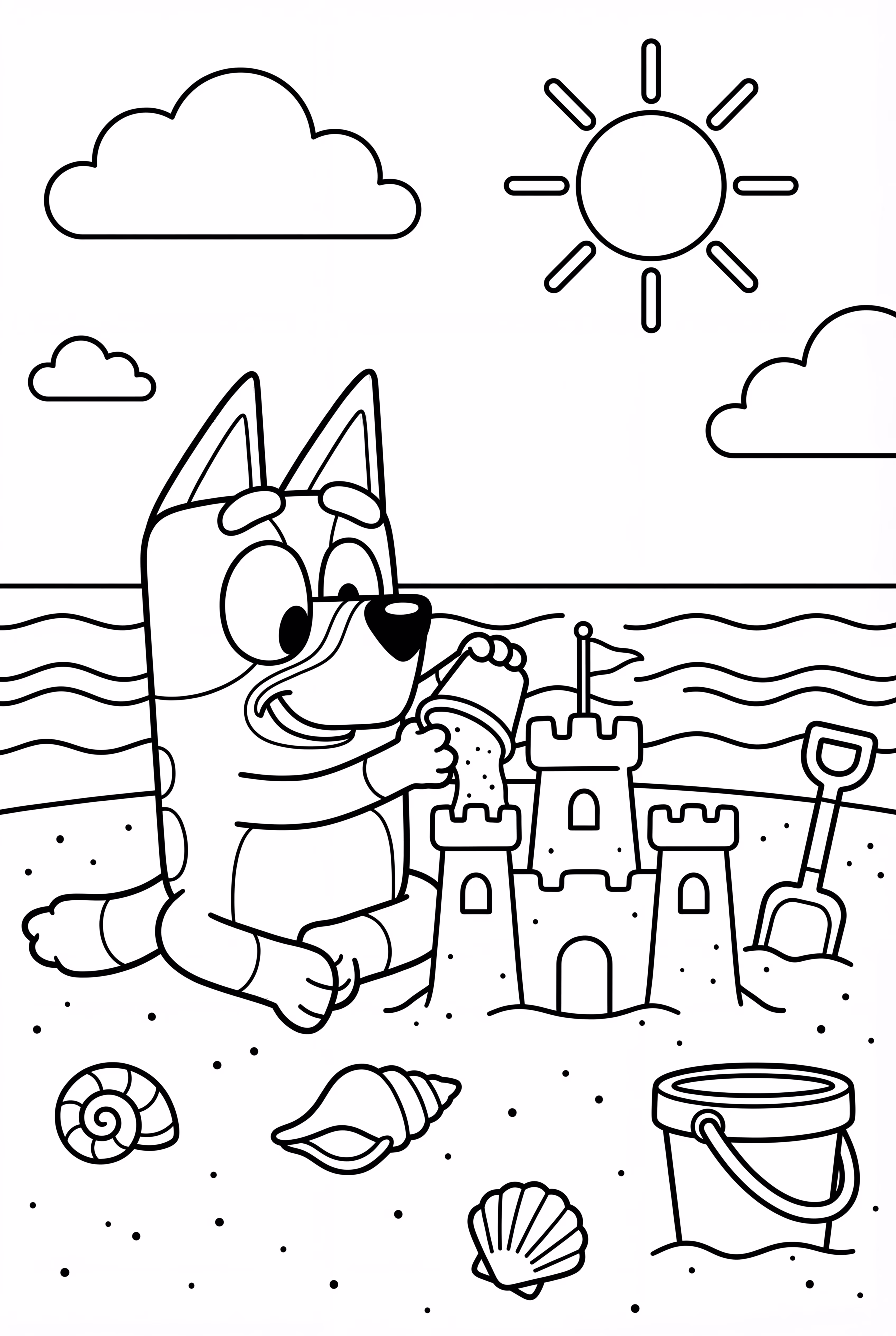 Bluey Building A Sandcastle At The Beach
