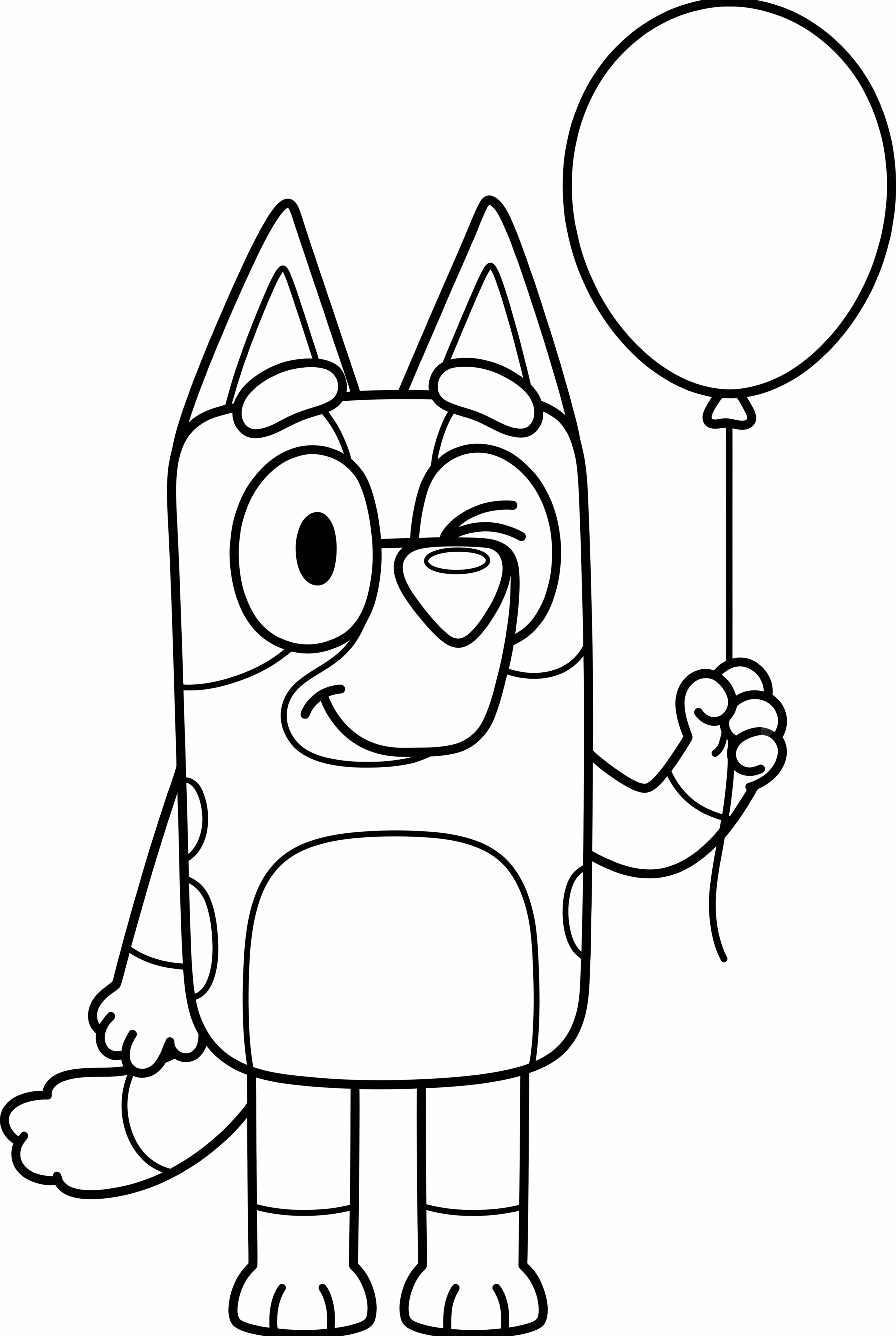 Bluey segurando um balão vermelho