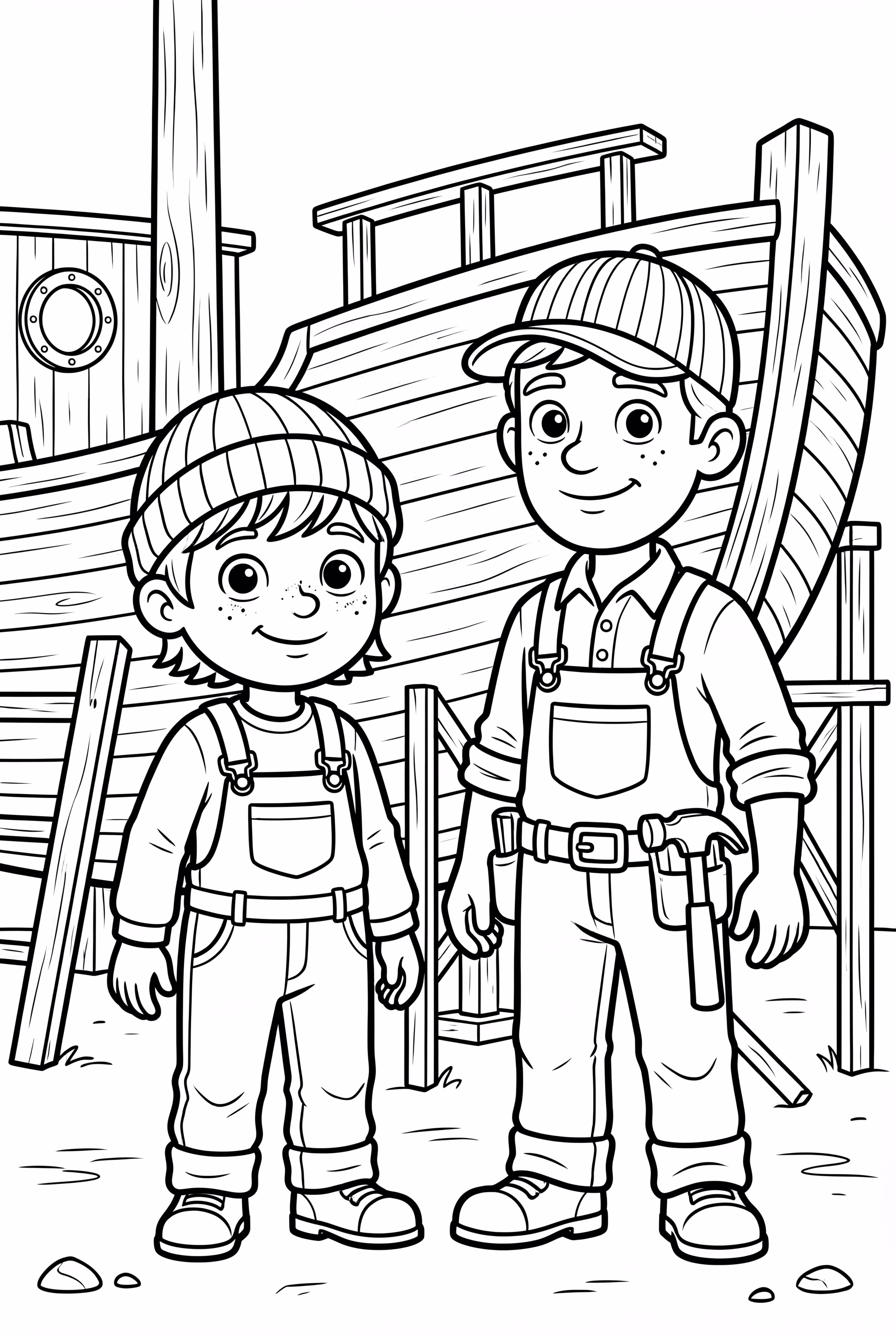 Boat Builders Working on a Wooden Hull