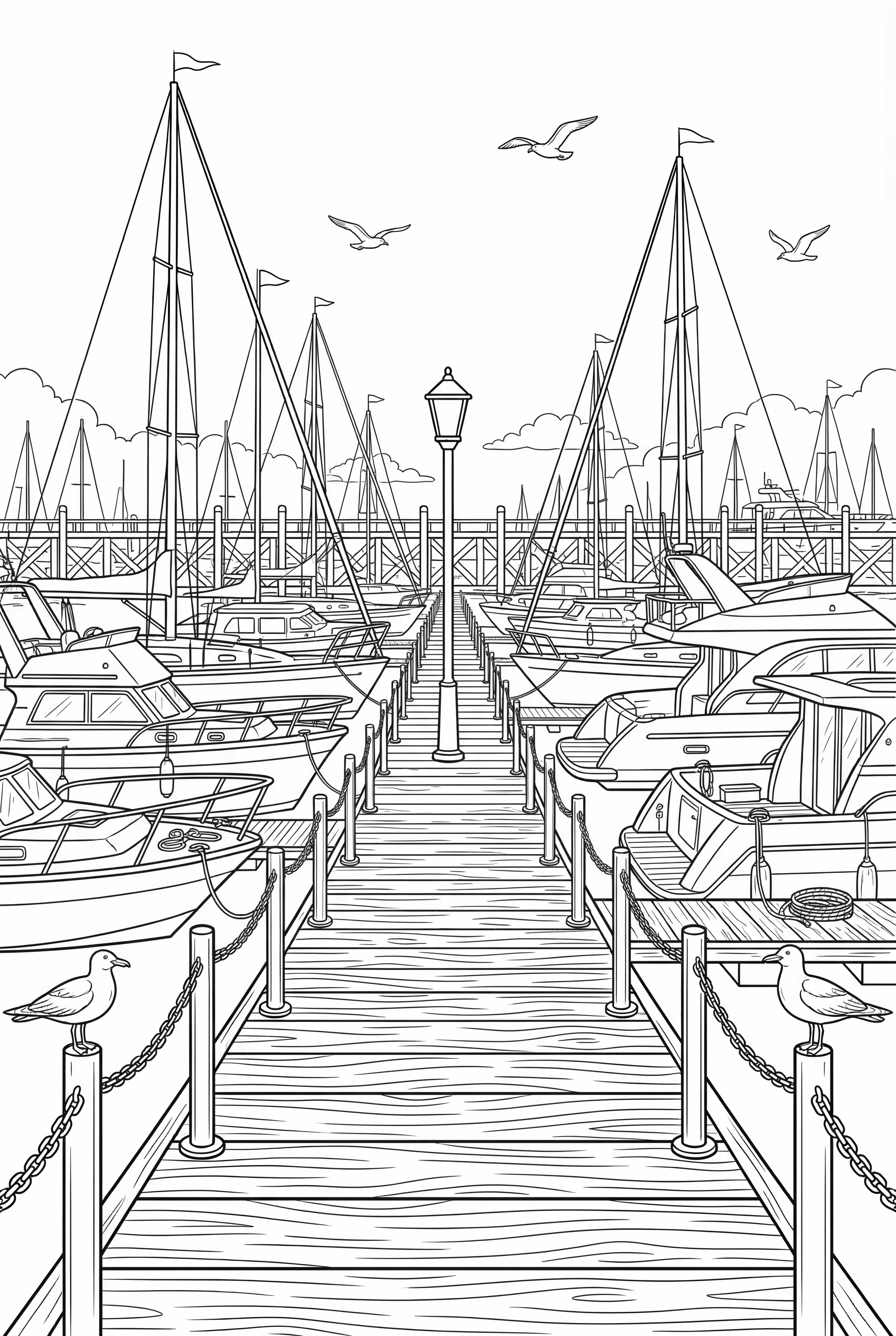 바쁜 마리나에 정박한 보트